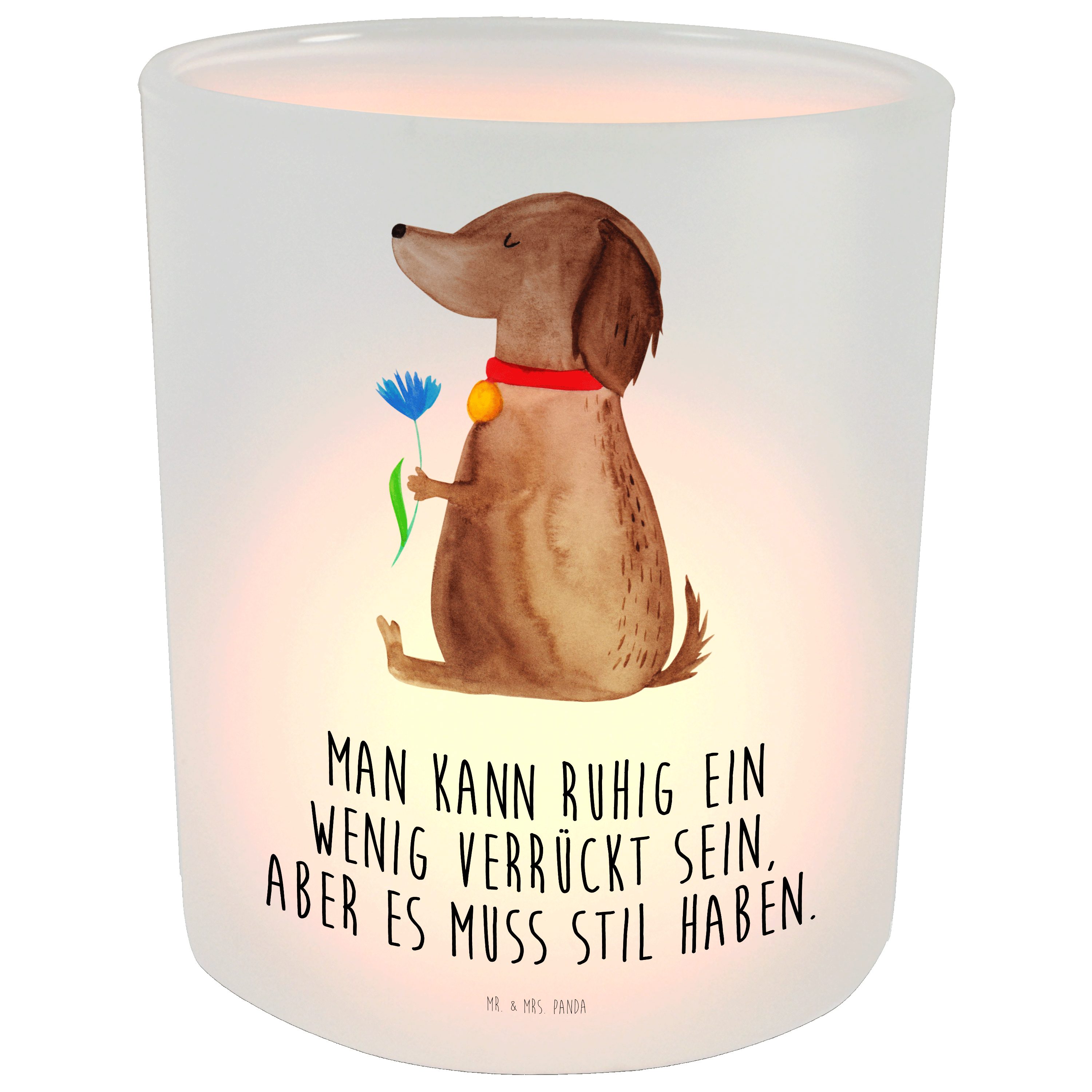 Mr. & Mrs. Panda Windlicht Hund Blume - Transparent - Geschenk, Sprüche, Tierliebhaber, Windlich (1 St)