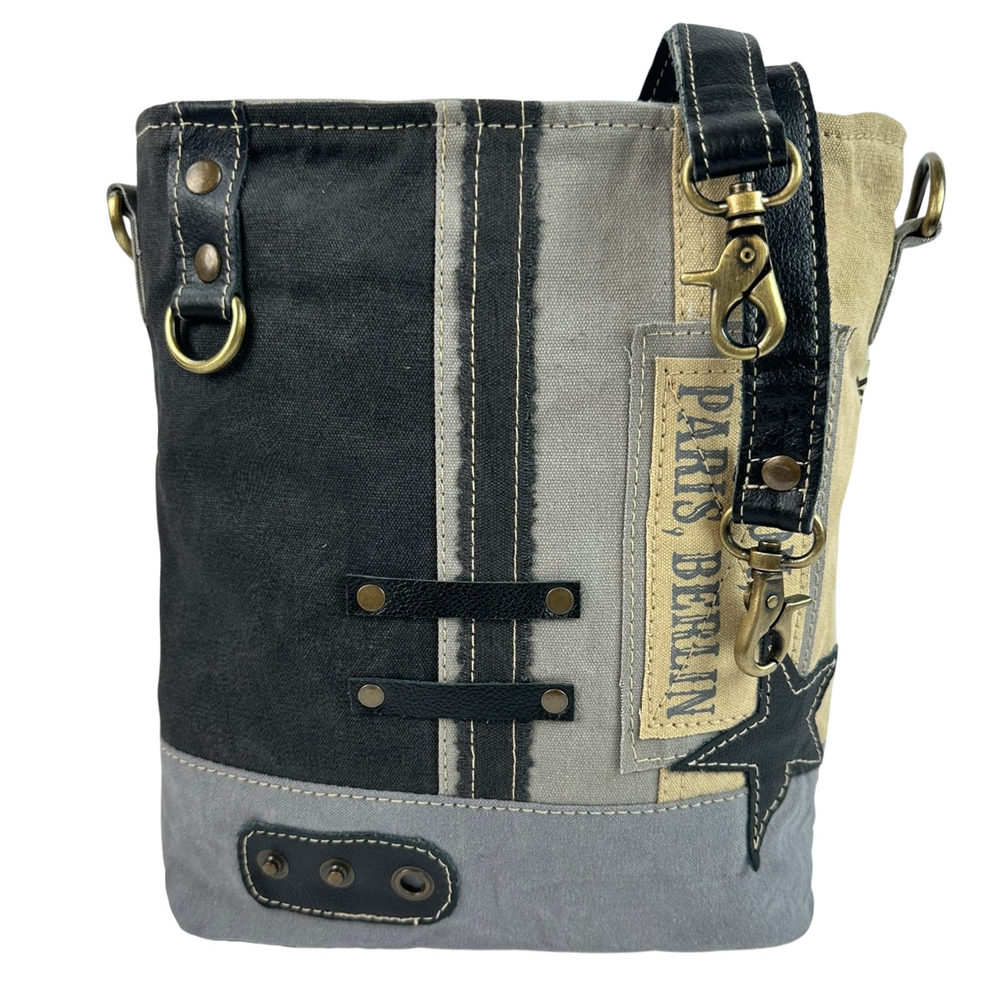 Sunsa Umhängetasche Sunsa Schultertasche. Canvas Tasche Vintage Damentasche mit Stern, Vintage look mit Stern aus Leder