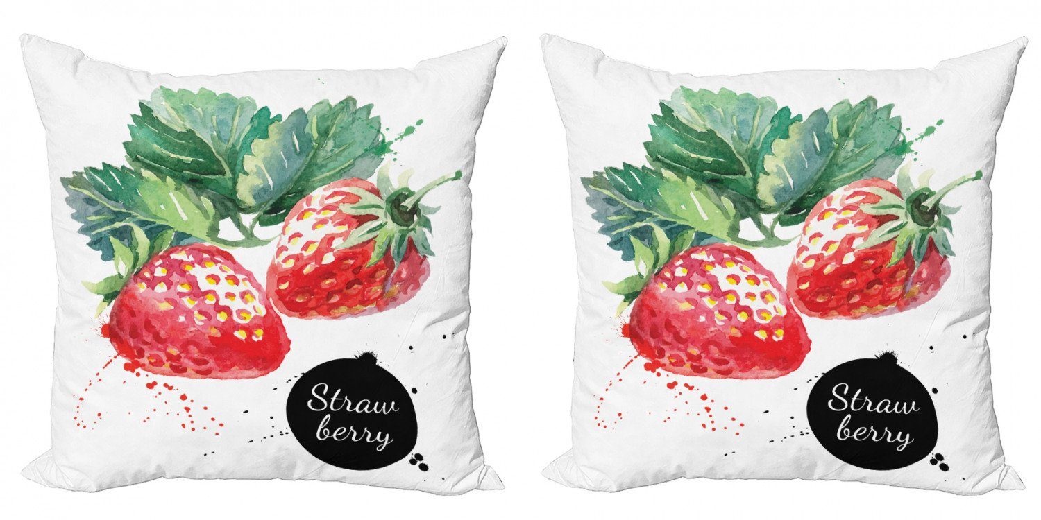 Kissenbezüge Modern Accent Doppelseitiger Digitaldruck, Abakuhaus (2 Stück), Aquarell appetitlich Erdbeeren