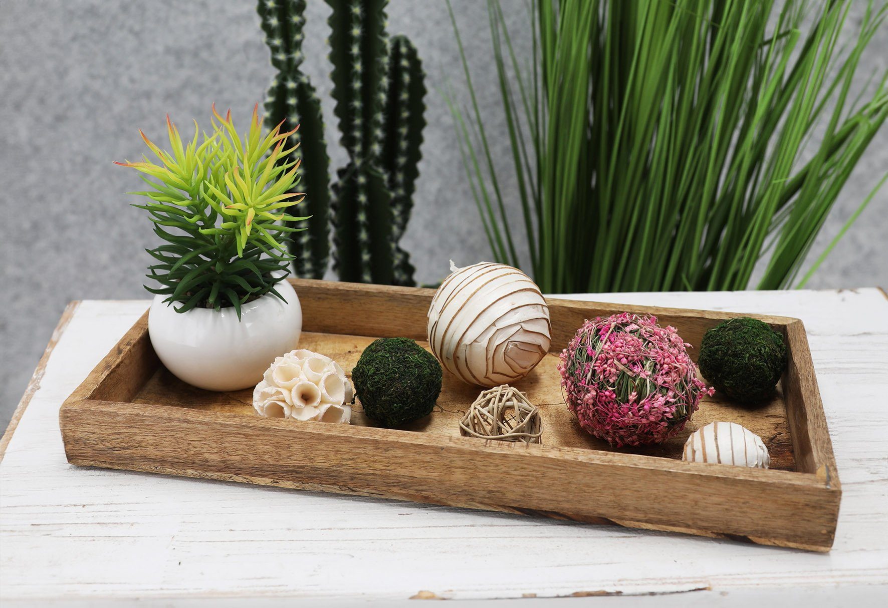 Spetebo Tablett Mango Dekoschale eckig - 34 x 12 cm, Mango Massivholz, (Packung, 1-tlg., Holz), Kerzentablett mit Rand