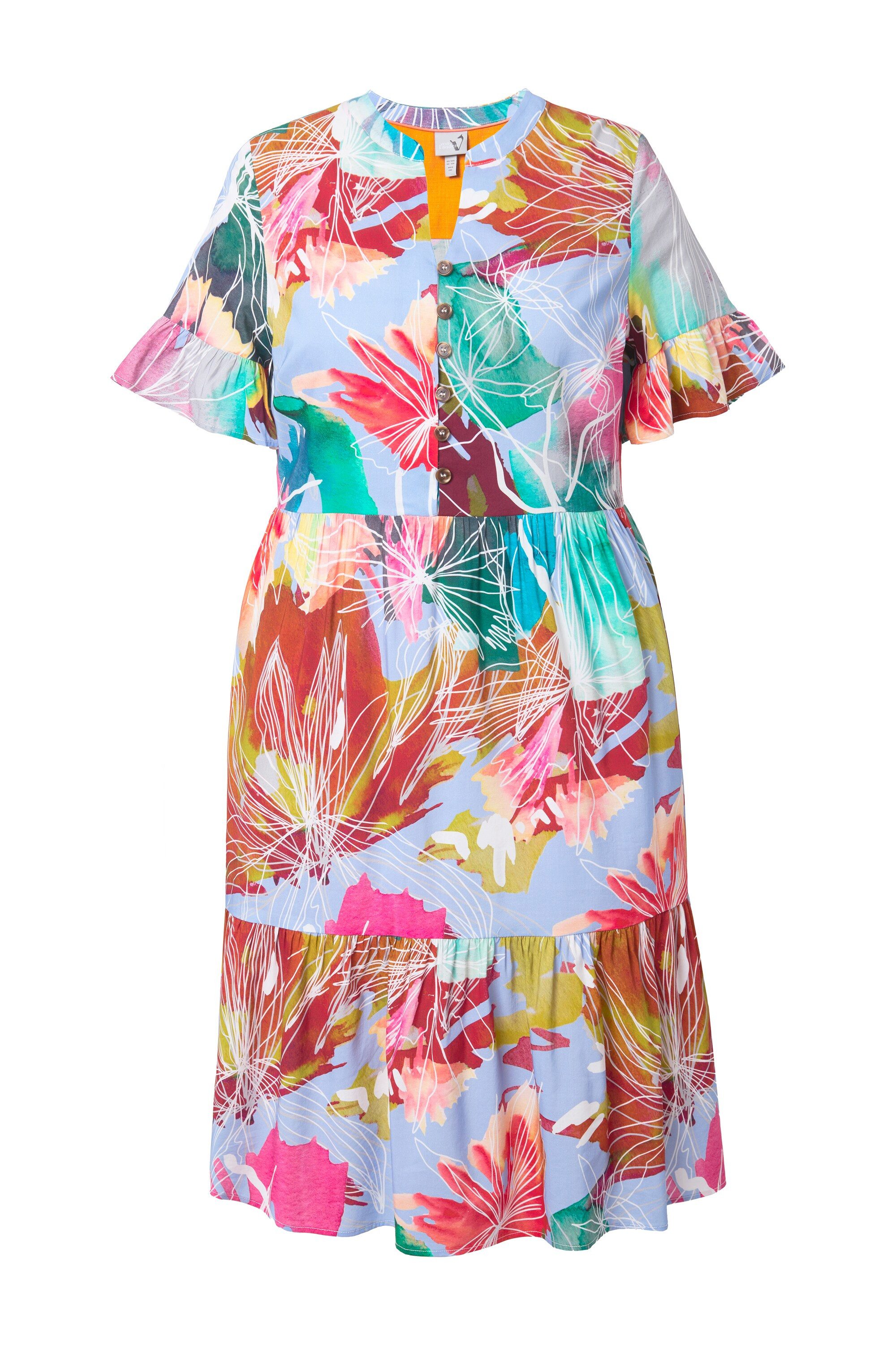 Ulla Popken Jerseykleid Tunikakleid A-Linie Volants Stehkragen Halbarm