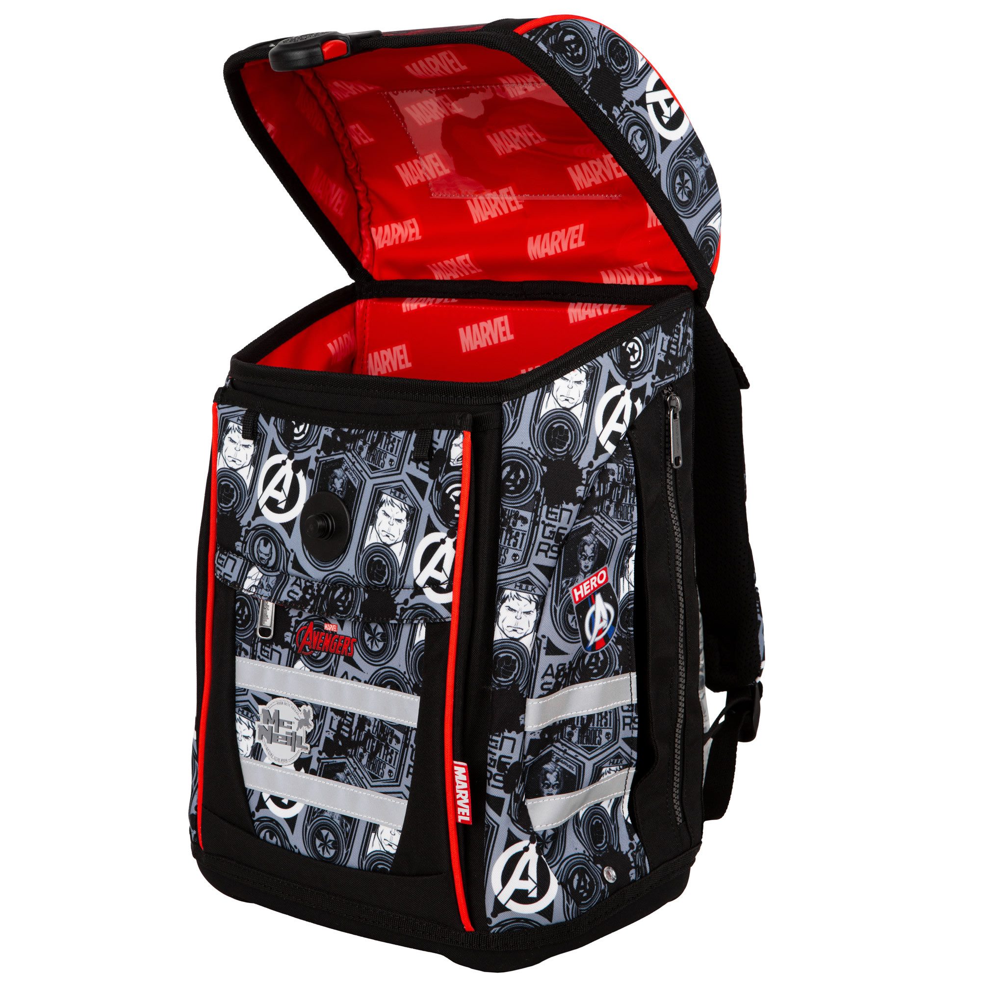 McNeill Schulranzen TENERIS Avengers 4-teilig mit Etui, Schlampermäppchen & Sportbeutel (Spar-Set, mit Sportbeutel, mit Federtasche, mit schlampermappe, mit Sch – Bild 4 von 5