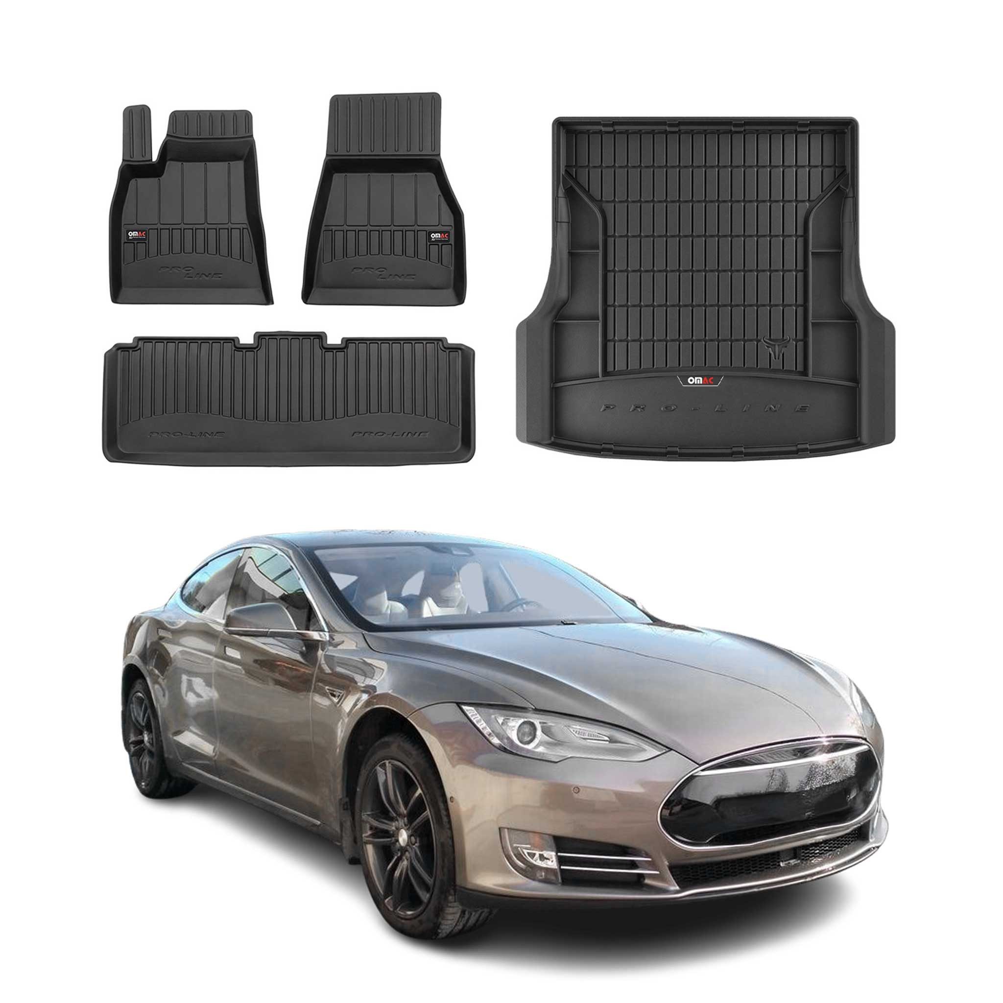 OMAC Auto-Fußmatten Kofferraumwanne Set für Tesla Model S 2012-2025 Gummi TPE 4x (4 St), für Tesla Model S 2012-2025 Tesla Model S 2012-2025, Einfache Installation,Antirutsch,Leicht zu reinigen