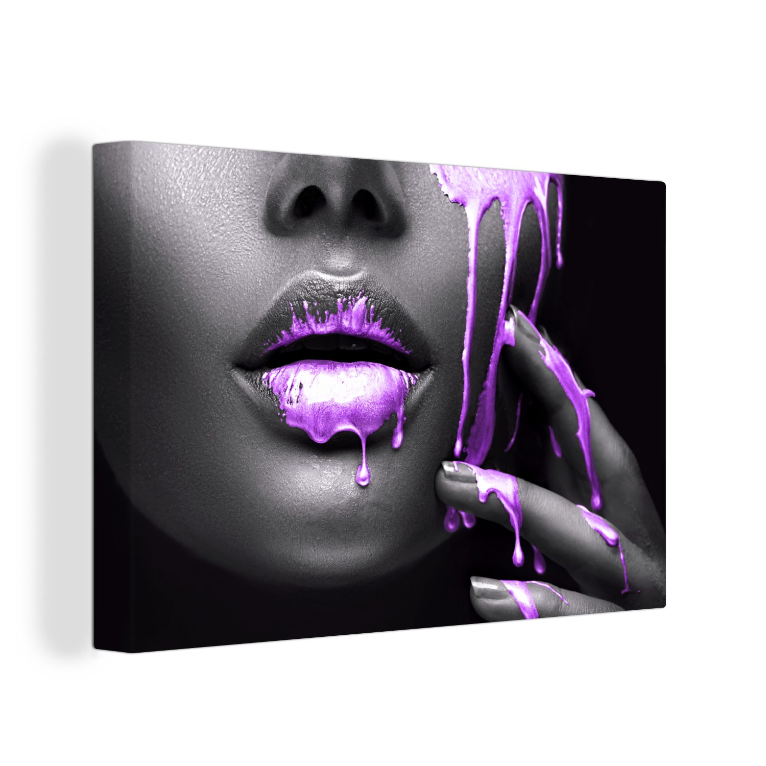 OneMillionCanvasses® Leinwandbild Lippen - Lila - Schwarz, Fotodruck (1 St) günstig online kaufen