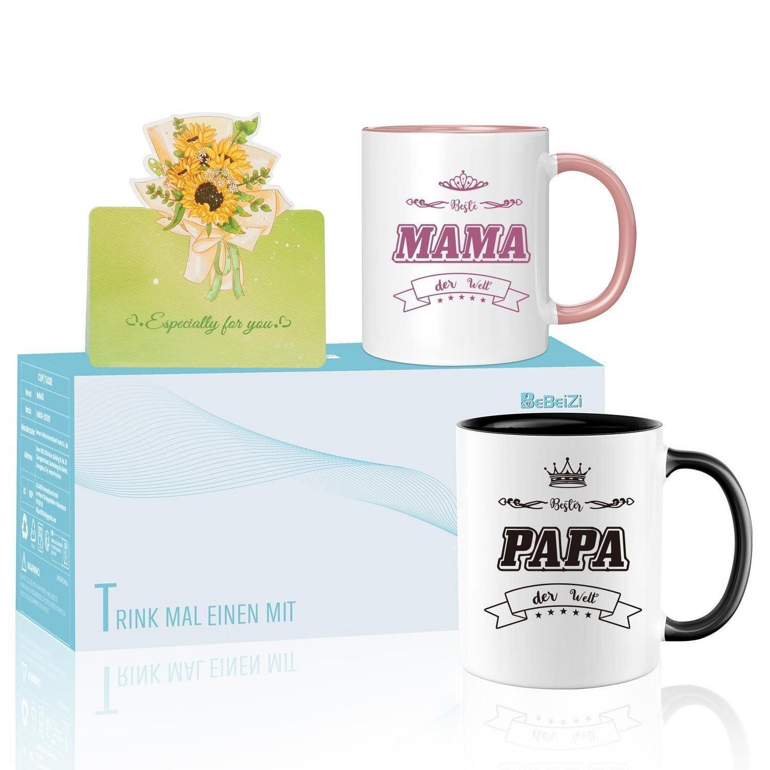 LuxusKollektion Tasse Tassen Set Mama Papa Beste Welt 330ml Keramik, Keramik