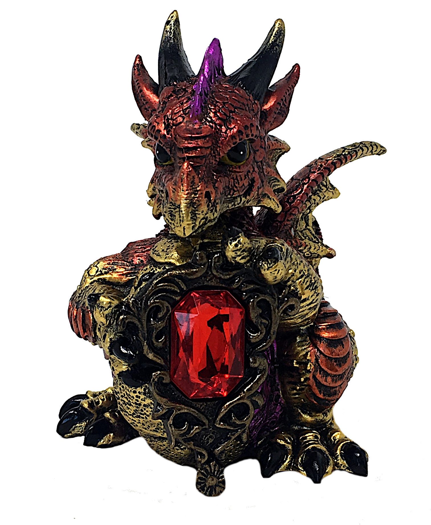 MystiCalls Dekofigur Drachenfigur Roter Drache mit Herzkristall Fantasy Fantasyfigur Figur (1 St), Sammlerfigur; Fantasy Figur