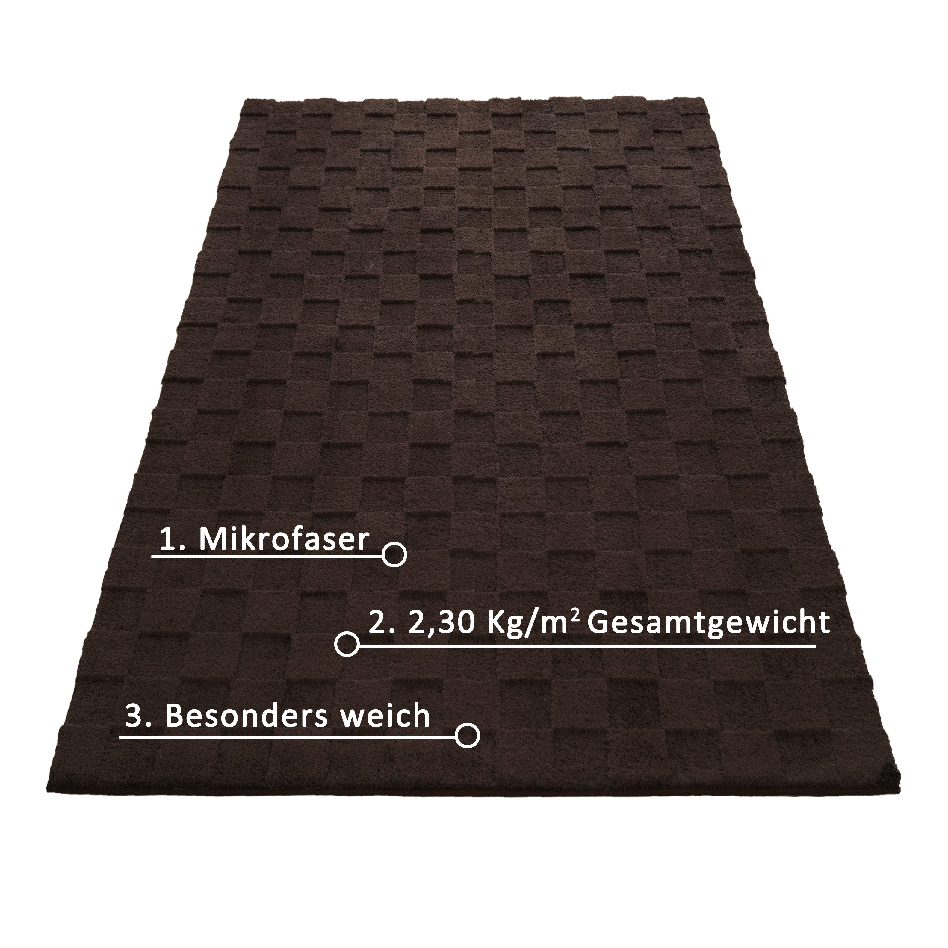 LeGer Home by Lena Gercke Teppich Esmé, Hochflor-Teppiche, weich, Boho, rechteckig, Höhe: 23 mm, Hoch-Tief-Struktur, Uni, Kästchen, Wohnzimmer, Schlafzimmer, Es – Bild 3 von 5