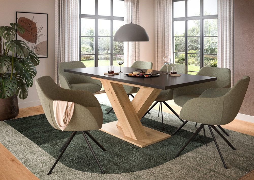 xonox.home Esstisch Esstisch Motion, ausziehbar, X-Fußgestell, Artisan Eiche / grau, Küchentisch, Eiche Artisan