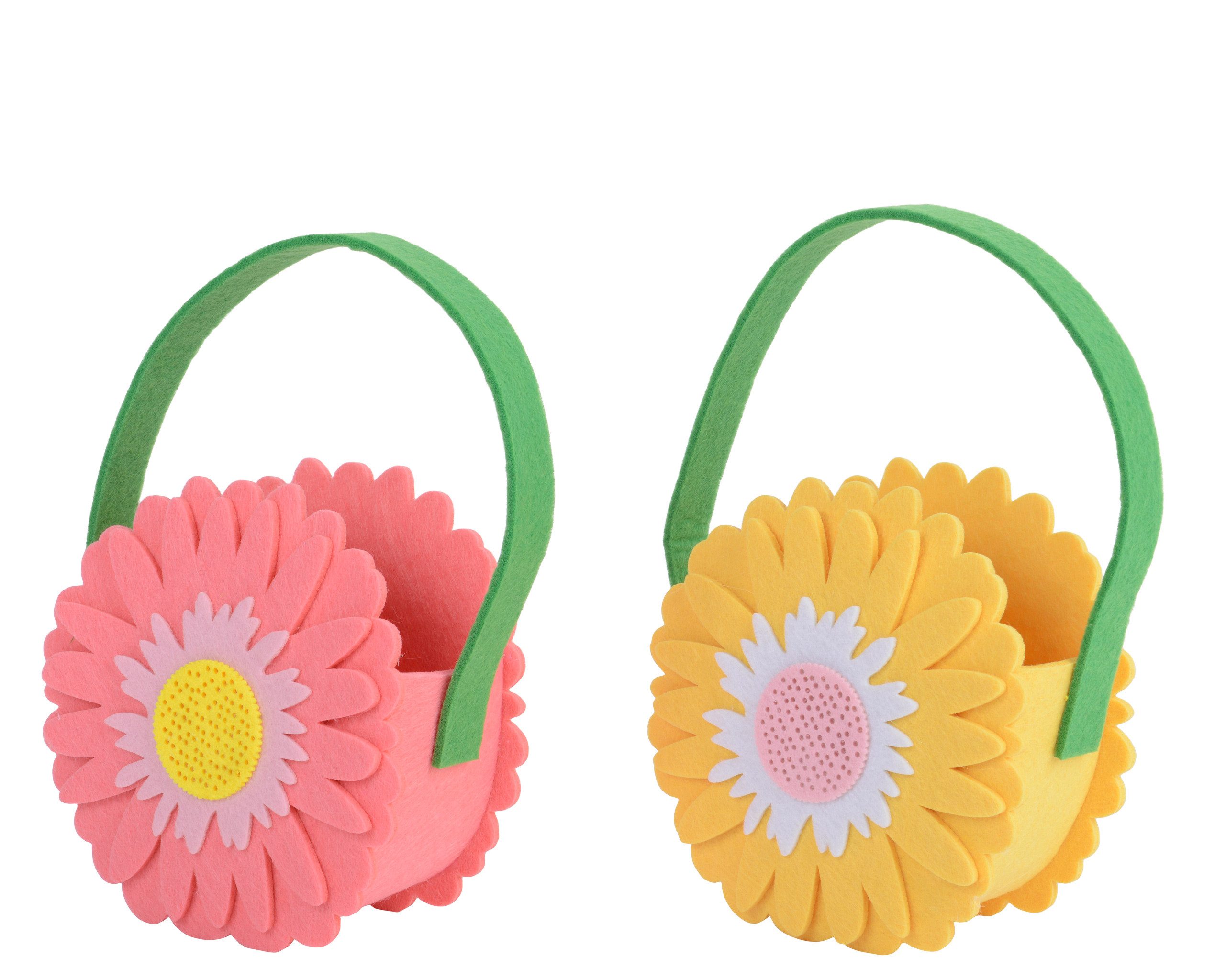 Decoris season decorations Dekokorb, Osterkörbchen Filz 14x14cm Blumenform mit Henkel 1 Stück sortiert