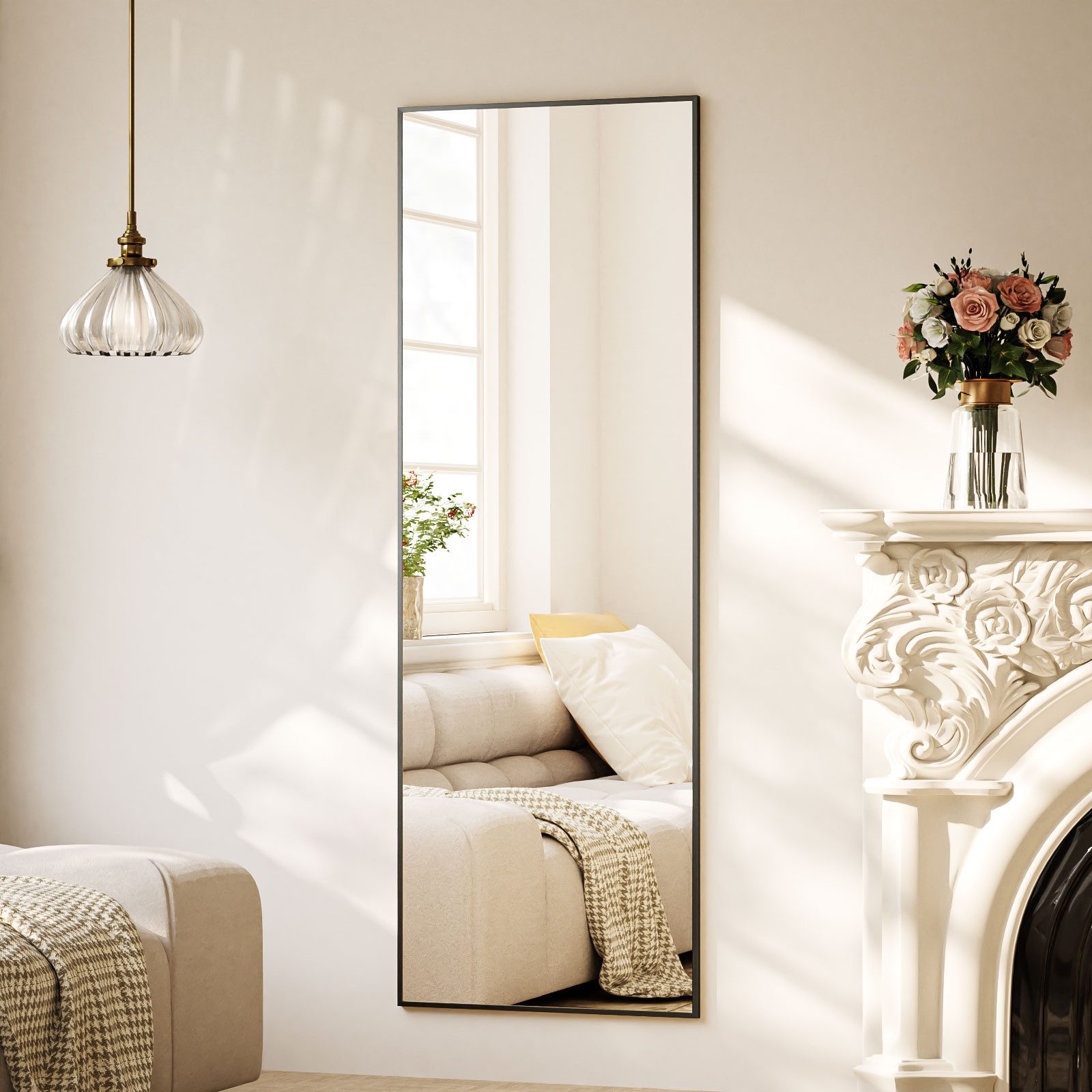 BEAUTYPEAK Зеркало в полный рост Rechteckspiegel mit Ständer (40cm*150cm,60cm*165cm, Wandbefestigung möglich, verstärktes Glas, leicht zu installieren)