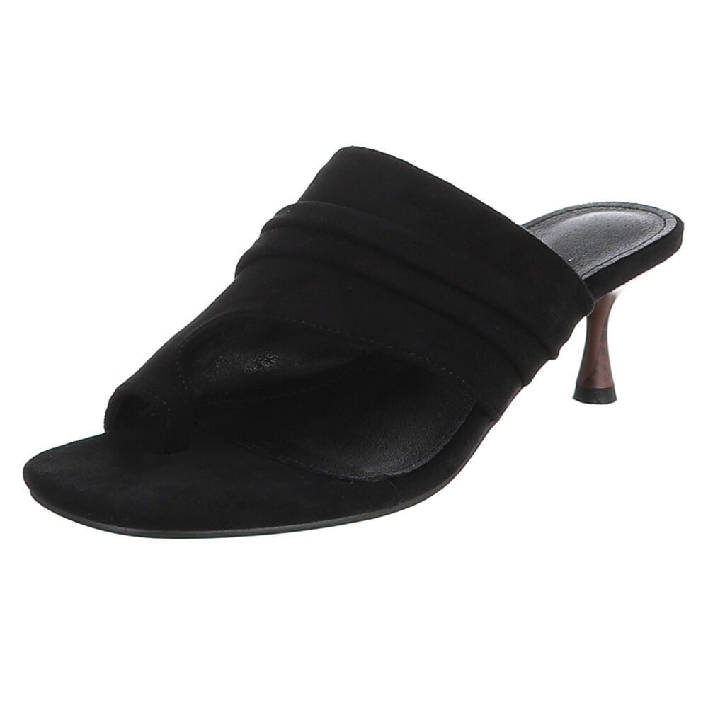 Ital-Design Damen Mules mit Absatz und gerafftem Design Zehentrenner (91849531) Pfennig-/Stilettoabsatz Sandalen & Sandaletten in Schwarz