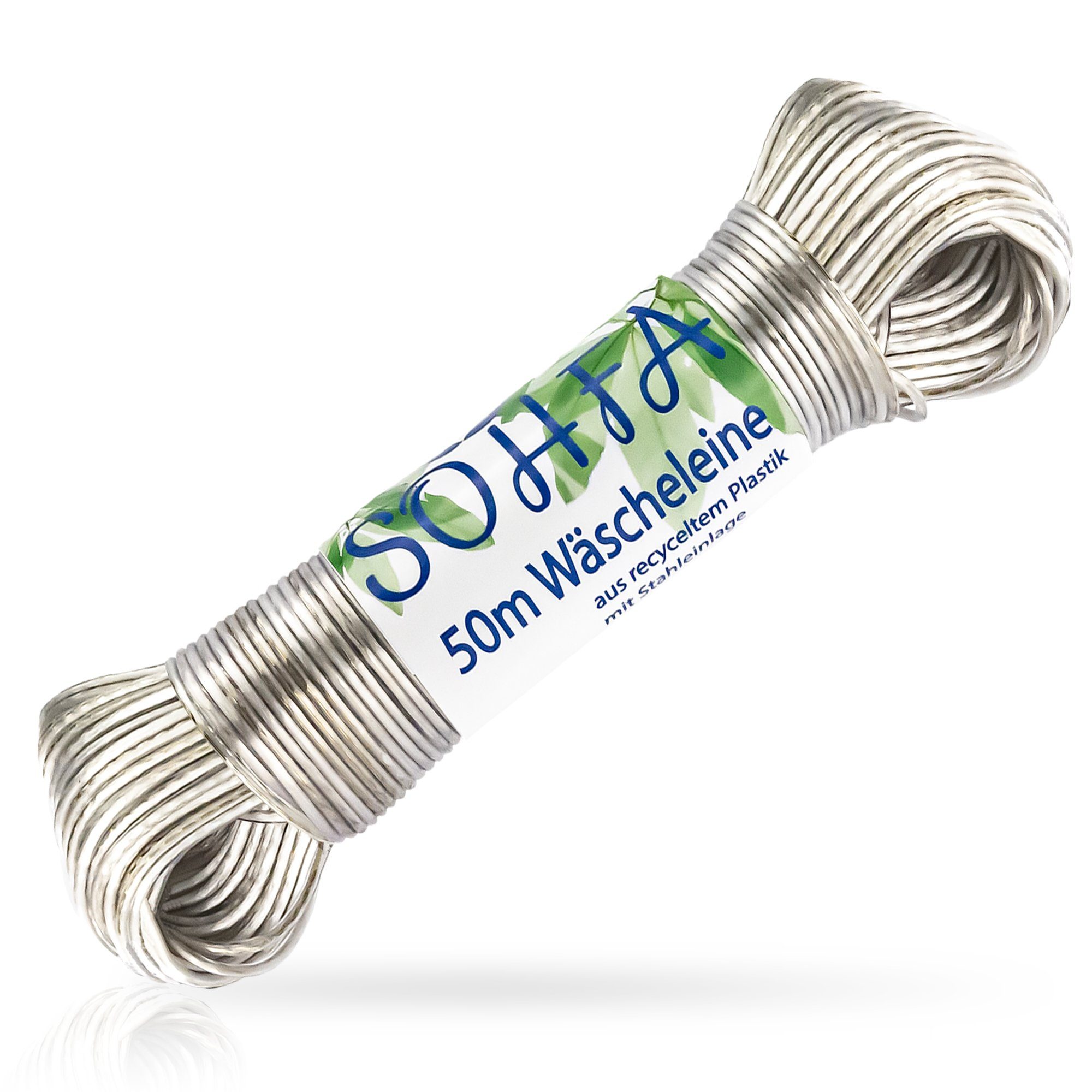 SOHFA Wand-Wäscheleine 50m, Stahlkern, recycelte PVC-Ummantelung, Made in Europe