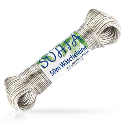 SOHFA Wand-Wäscheleine 50m, Stahlkern, recycelte PVC-Ummantelung, Made in Europe, Leine zum Wäschetrocknen