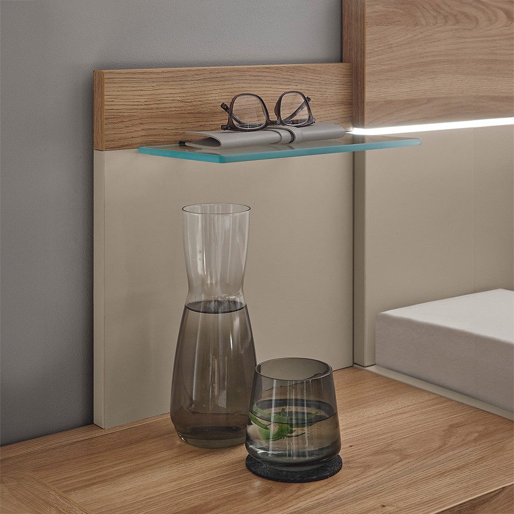 Lomadox Bettgestell DAUSA-77, 180x200cm, Kopfteil, 2 Nachtkommoden, LED