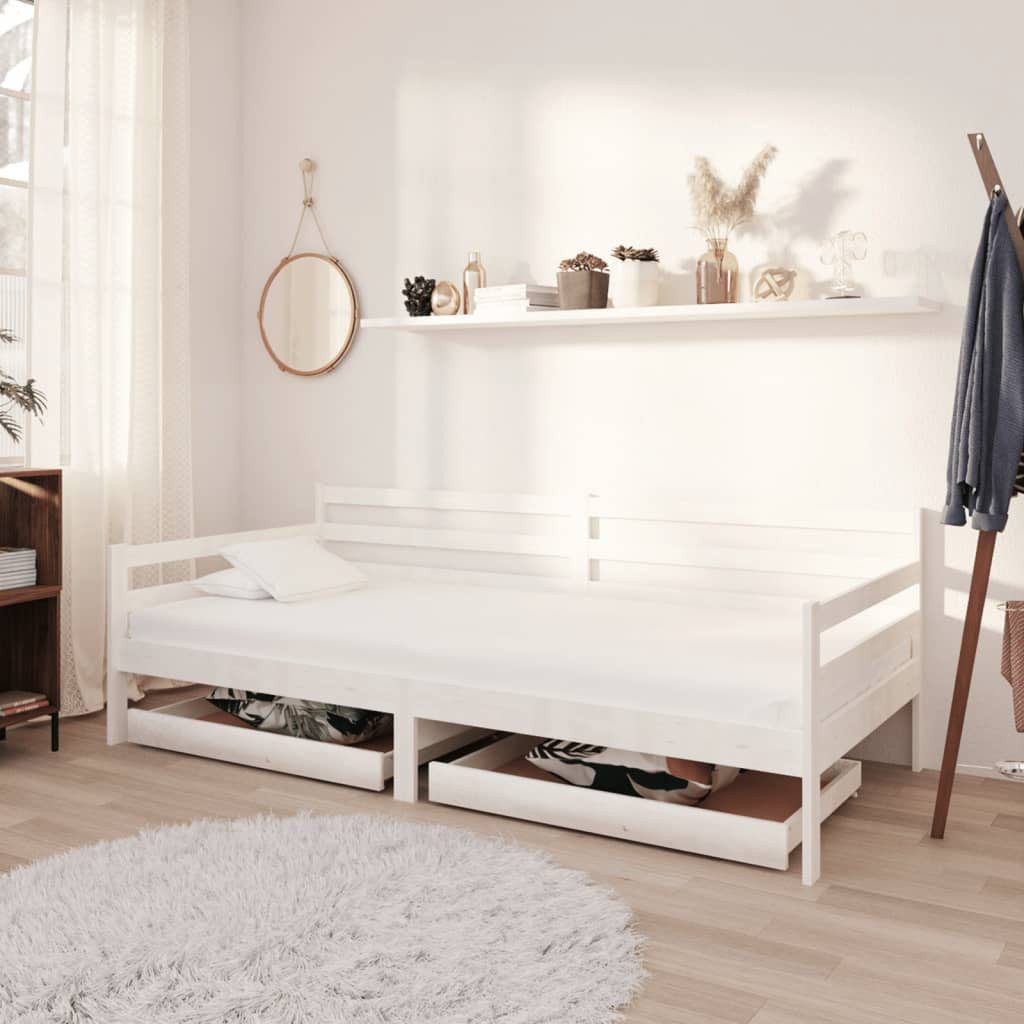 Bett Tagesbett Weiß aus massivem Kiefernholz 204 x 98 x 70 cm