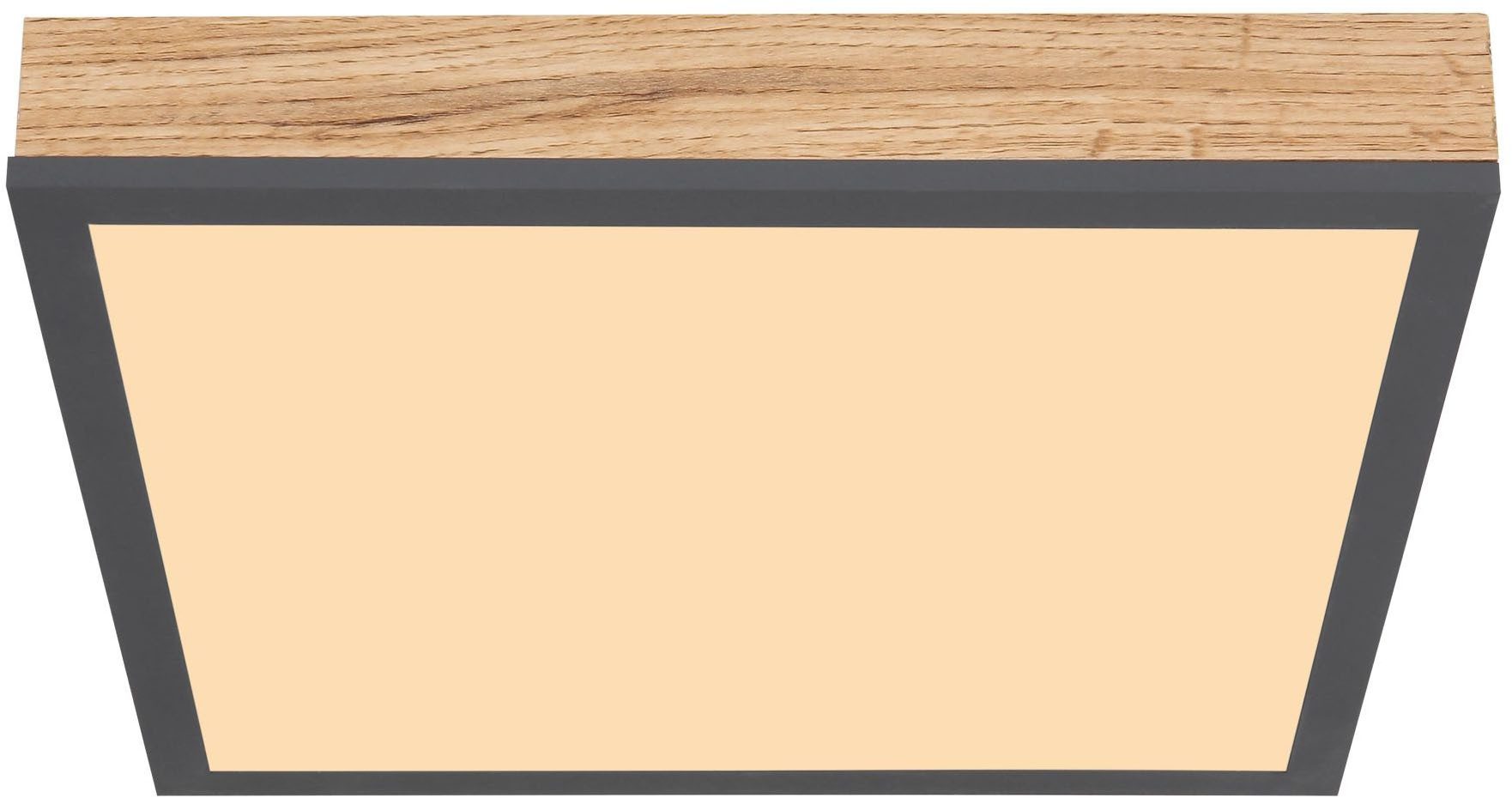 GLOBO LIGHTING LED Deckenleuchte DORO, LED fest integriert, Warmweiß, Quadratische Deckenlampe, 3000 Kelvin, Wohnzimmer, Holzoptik, Eiche