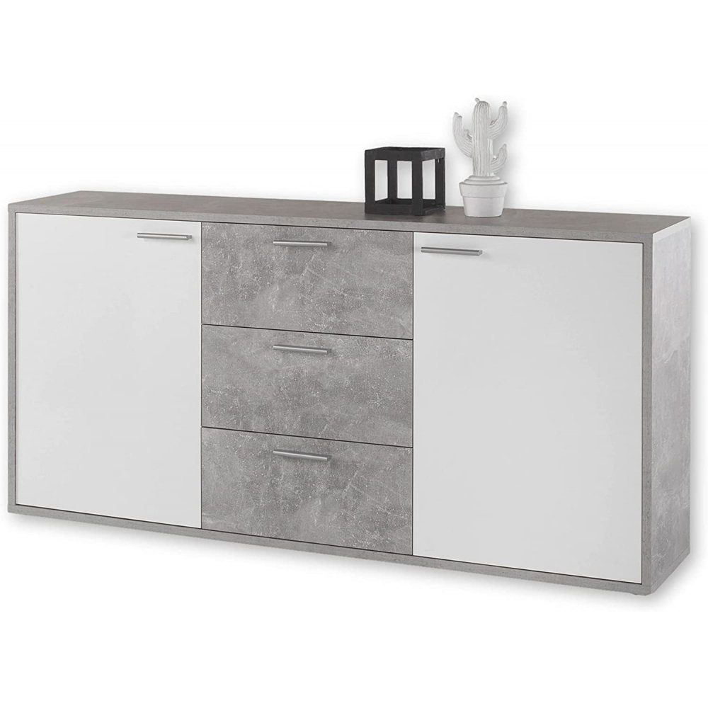 Bega Consult Kommode MOUNTAIN Beton grau / HG weiß Highboard Kommode Sideboard breit