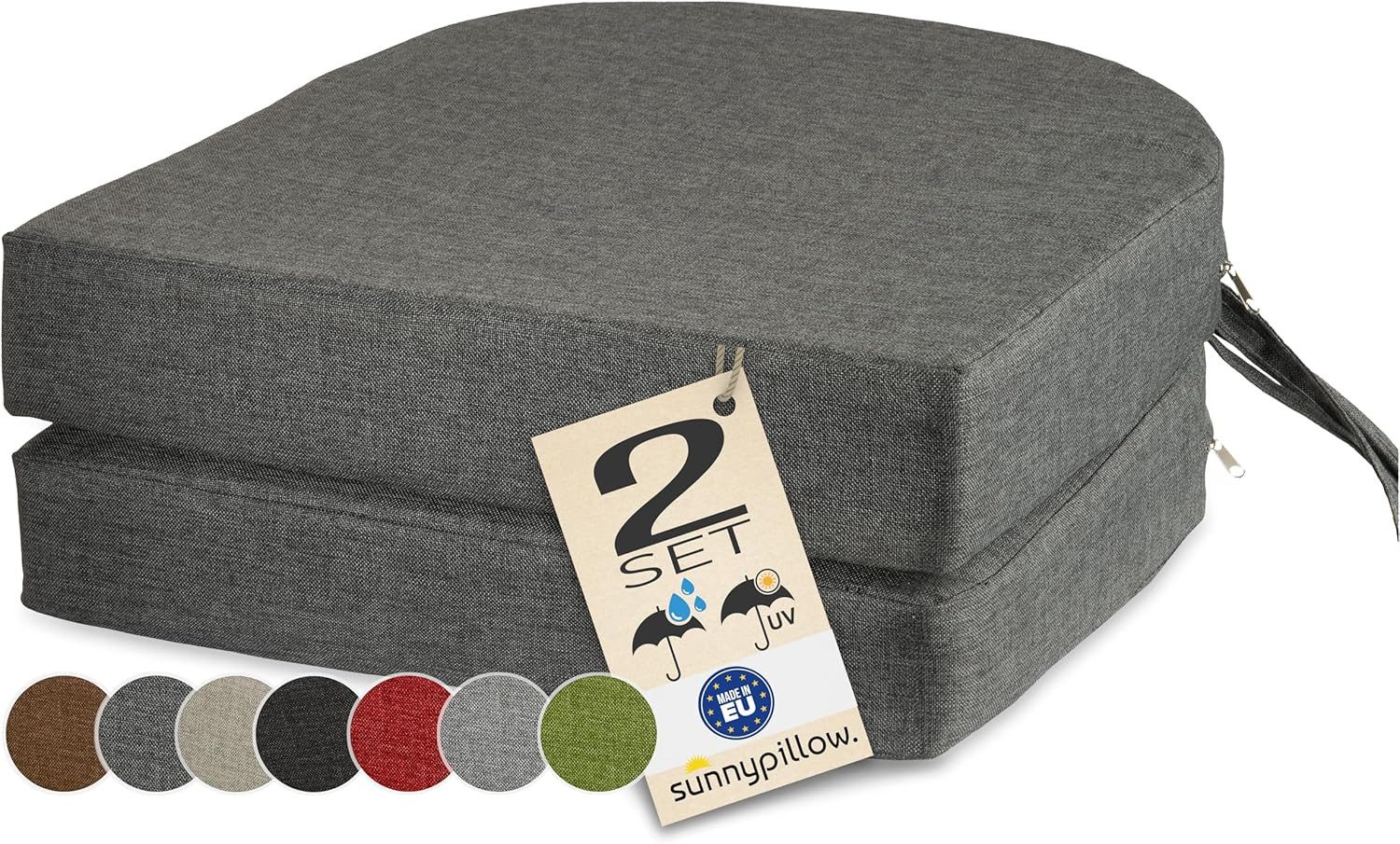 sunnypillow Stuhlkissen 2er Set Stuhlkissen 40 x 40 cm, zylindrische Form, "HAVANA", Anthrazit