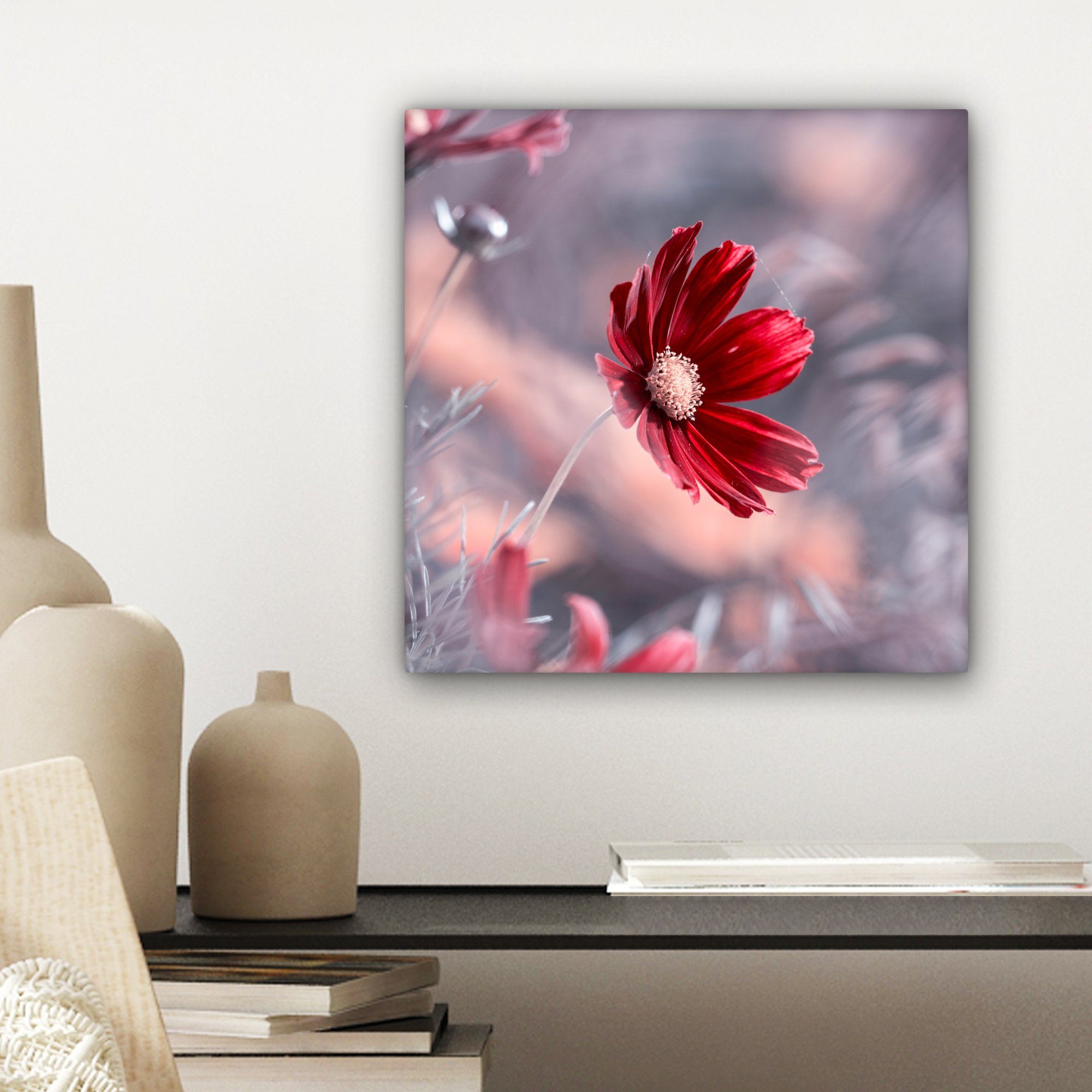 OneMillionCanvasses® Leinwandbild Blumen Leinwand Schlafzimmer Natur - Rot - St), - Wohnzimmer für Pflanzen, Bilder (1