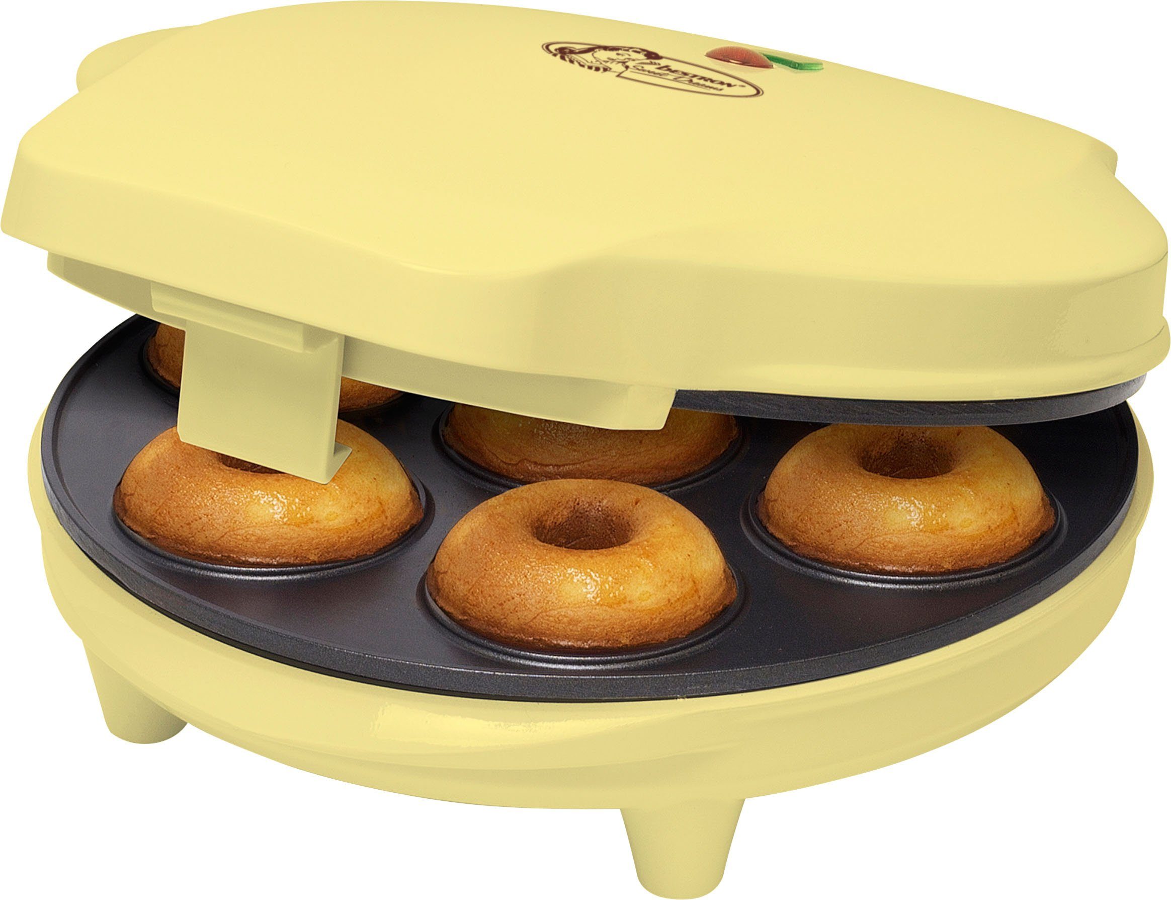 bestron Donut-Maker ADM218SD Sweet Dreams, 700 W, im Retro Design, Antihaftbeschichtung, Gelb