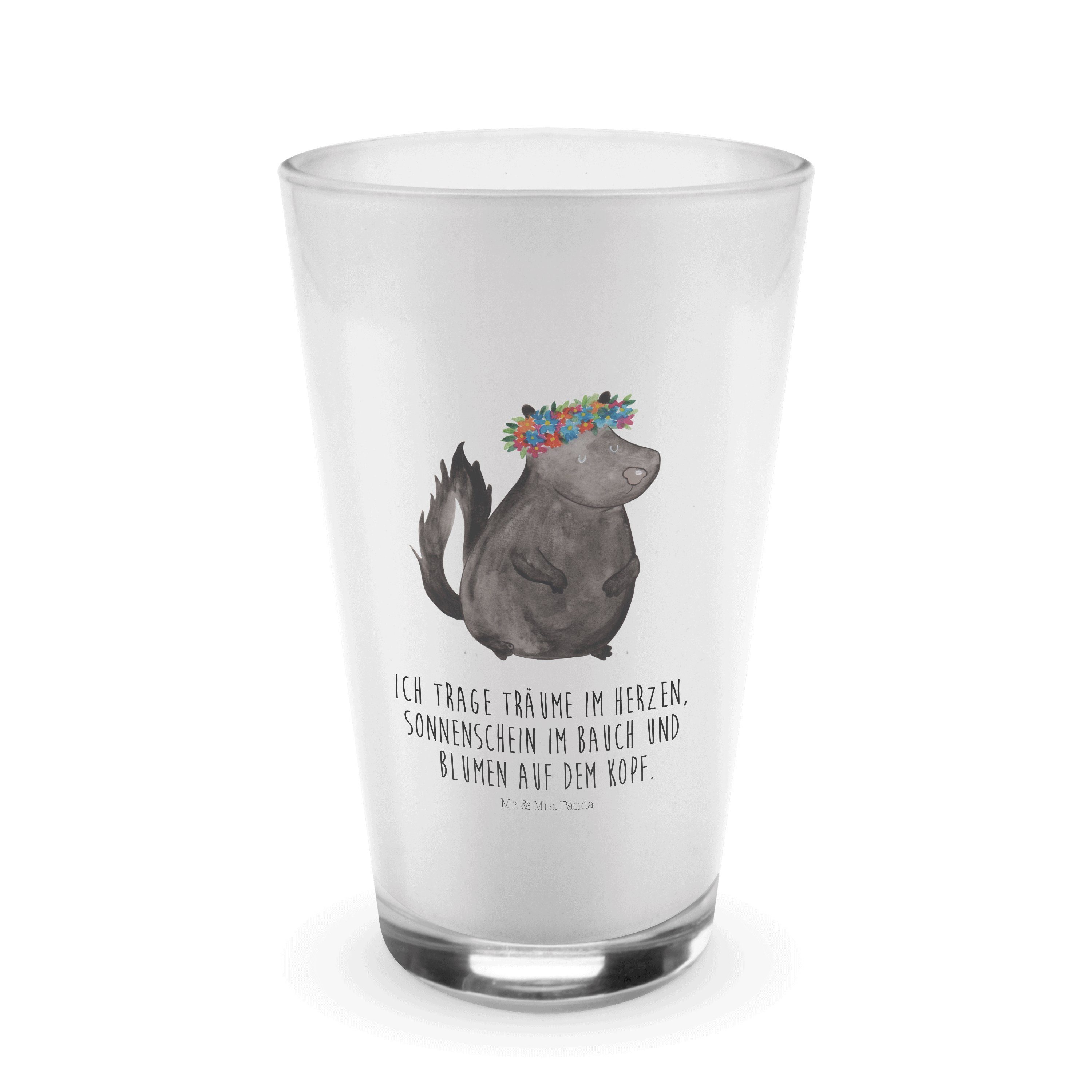 Mr. & Mrs. Panda Glas Stinktier Blumenmaedchen - Transparent - Geschenk, Glas, Latte Macchi, Premium Glas | Gläser