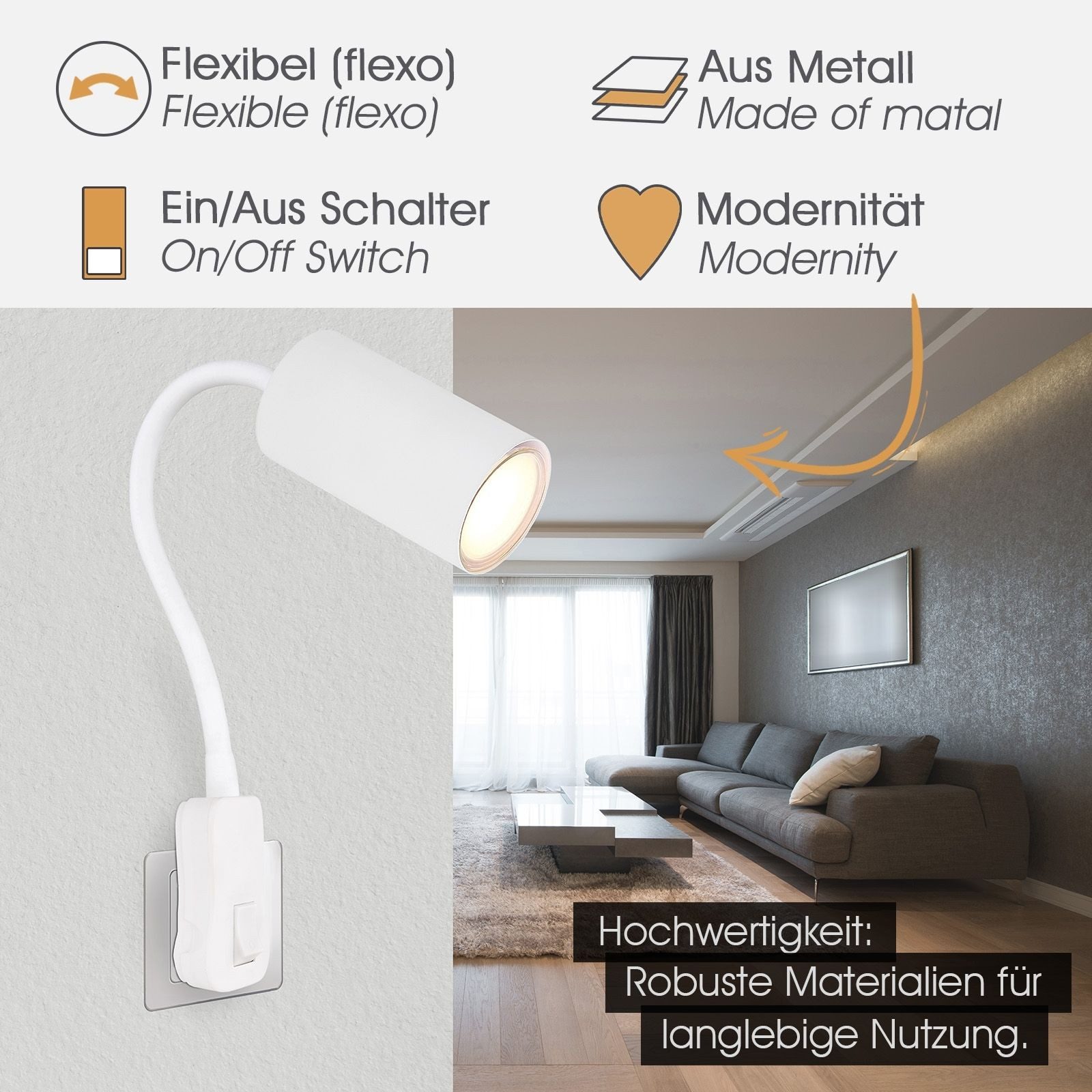 bmf-versand Wandleuchte Wandleuchte Innen Wandlampe mit Schalter Wohnzimmer günstig online kaufen