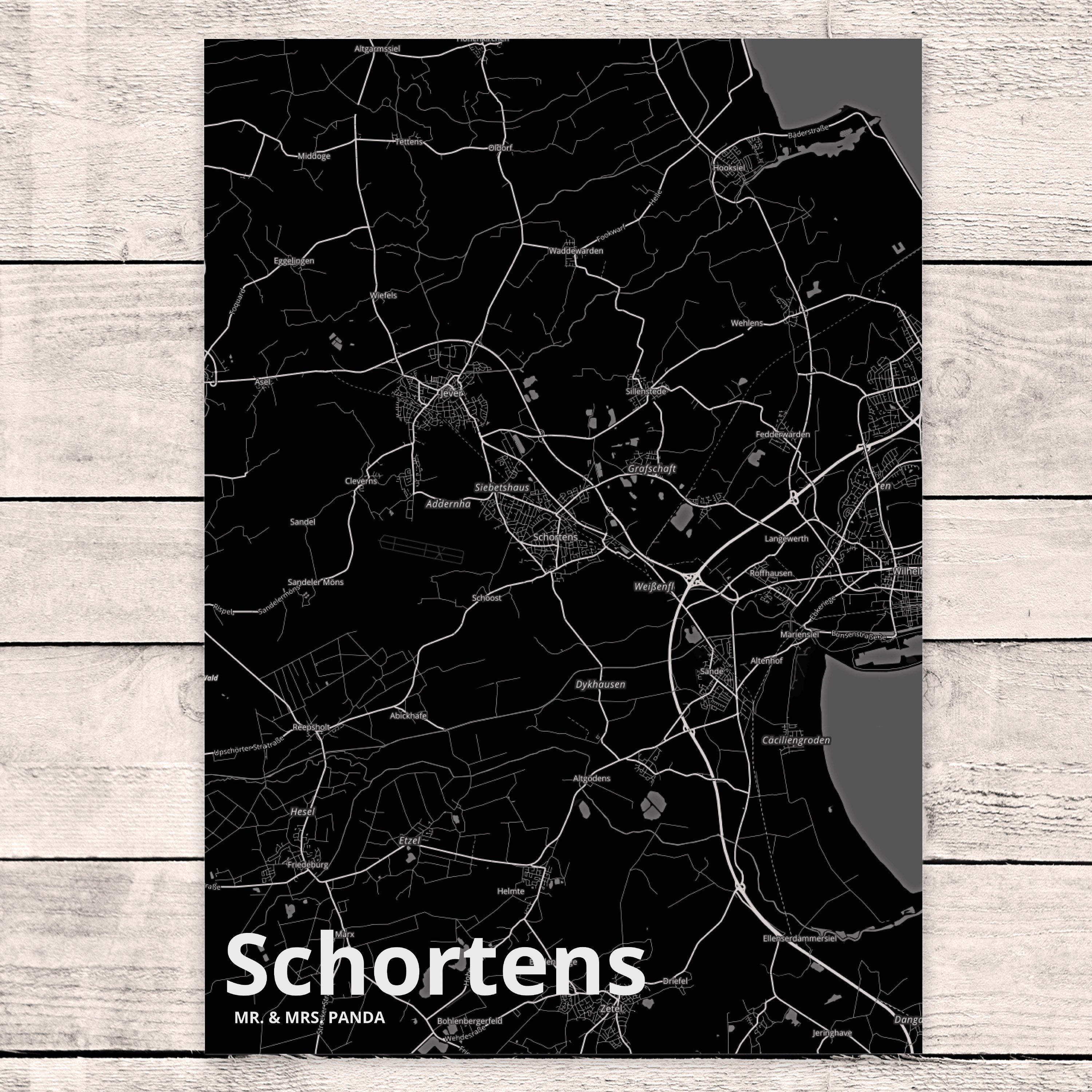 Stad Schortens Einladungskarte, - Dankeskarte, Geschenk, Mr. & Postkarte Mrs. Stadt, Panda Dorf,