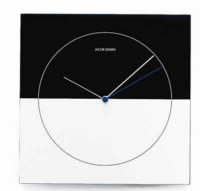 Jacob Jensen Wanduhr Designuhr quadratisch 29,5x29,5cm schwarz-silber (blauer Sekundenzeiger)