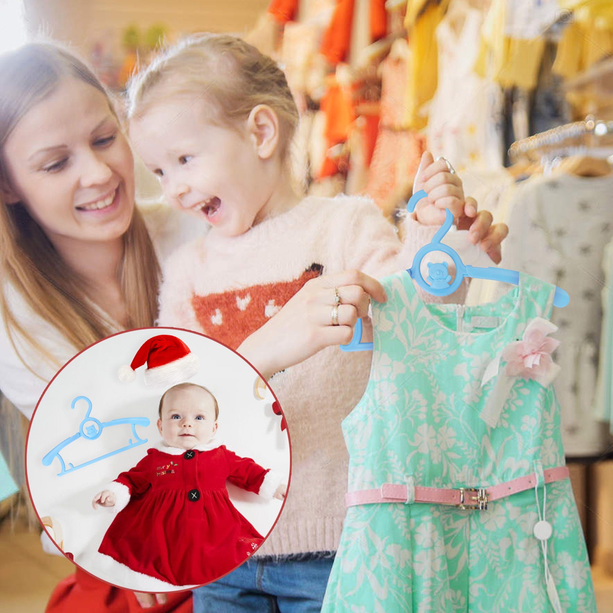 Kleinkinder für (Set, Bügel und Kleidung Stapelbaren Kinderkleiderbügel Kleiderbügel Rutschfeste Bärchen-Haken, Blau Größentrenner und Babys Homewit mit Platzsparende 30-tlg),