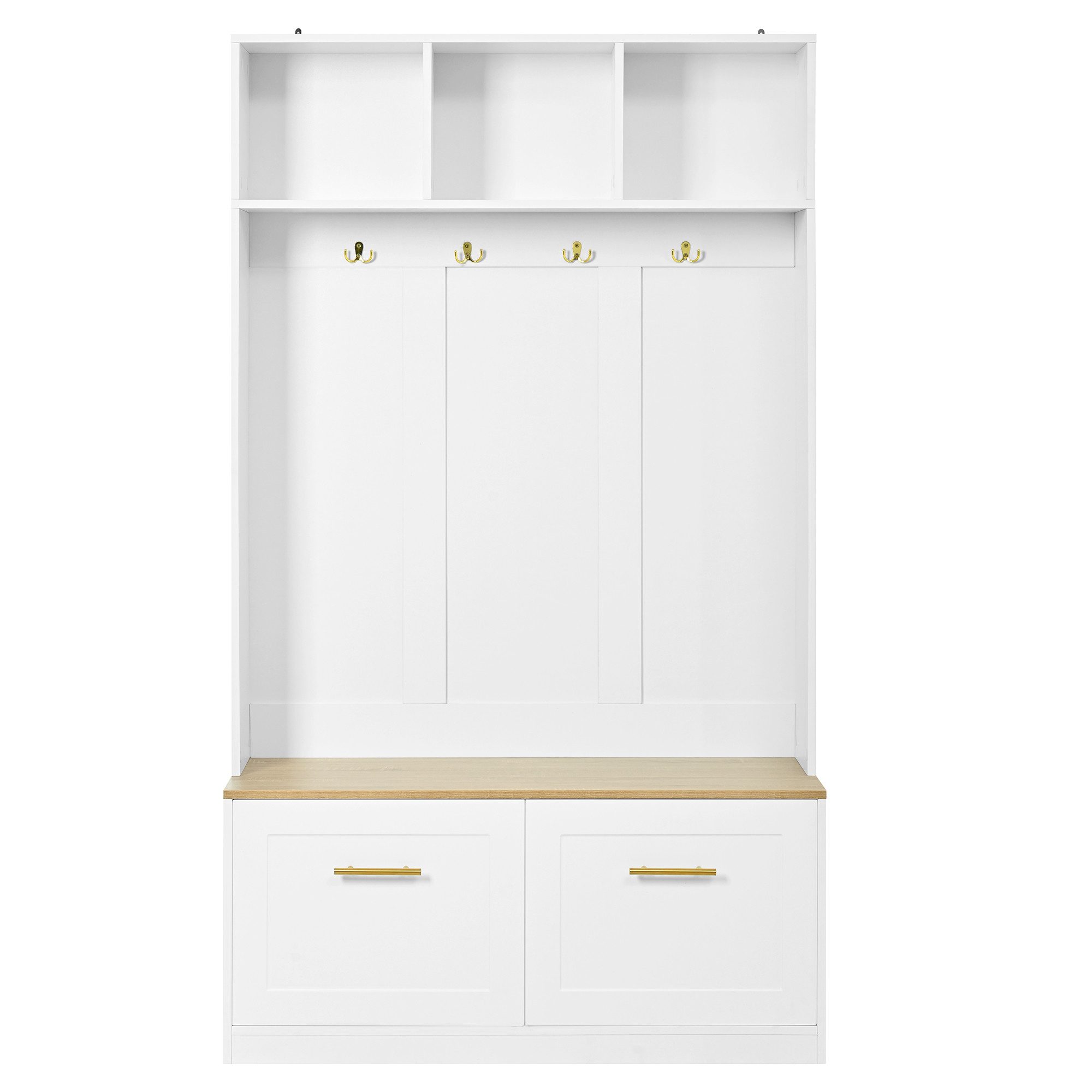 Flieks Garderoben-Set mit Shuhschrank, Sitzbank, offenen Fächern und Kleiderhaken, (1-St., B105xT40×H180 cm), Kompaktgarderobe Flurmöbel mit Schuhbank Ablagefäc – Bild 5 von 5