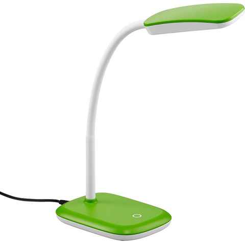 TRIO Leuchten LED Tischleuchte Boa, LED fest integriert, Warmweiß, Schreibtischlampe, grün, Touch Dimmer, warmweiß, verstellbarer Flexarm