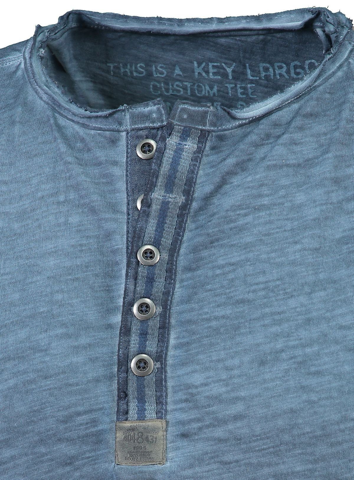 Key Largo T-Shirt Look mit slim Blue für Flintstone button Arena Knopfleiste fit unifarben (1233) kurzarm vintage Herren MT00023