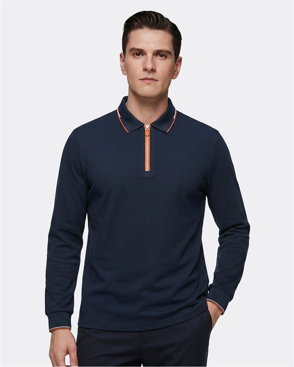 Allthemen Langarmshirt Langarm-Poloshirt mit Polokragen und Halbzip Herren Business-Stil