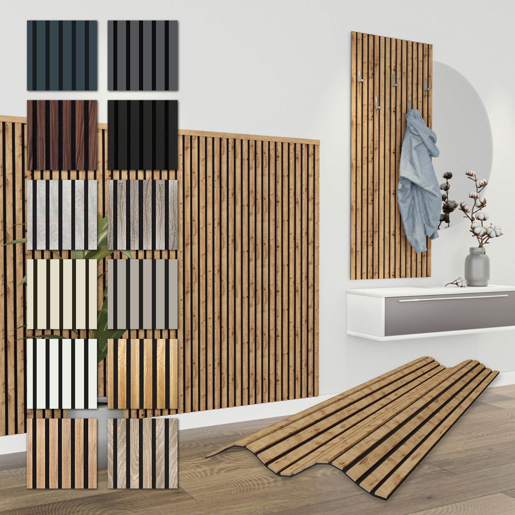 Hexim Wanddekoobjekt APH08 (Akustikpaneele 138,5x60cm - flexible Lamellenwand Holz MDF Wandpaneele Lamellenverkleidung Wandverkleidung Innendekoration schalldämmend (1 Paneel / 0,83 m² Pecan - APH08)