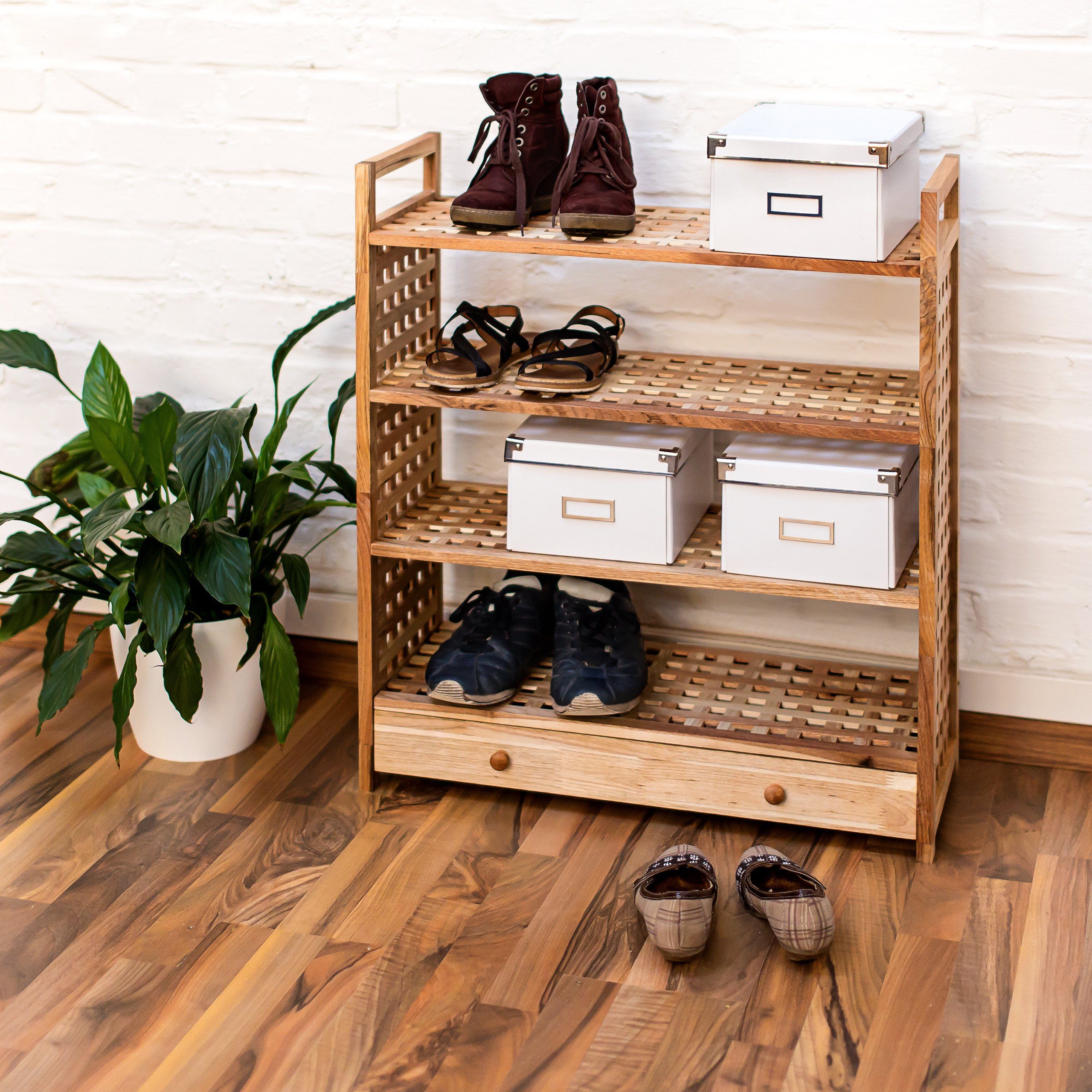 relaxdays Schuhregal Walnuss mit Schublade günstig online kaufen