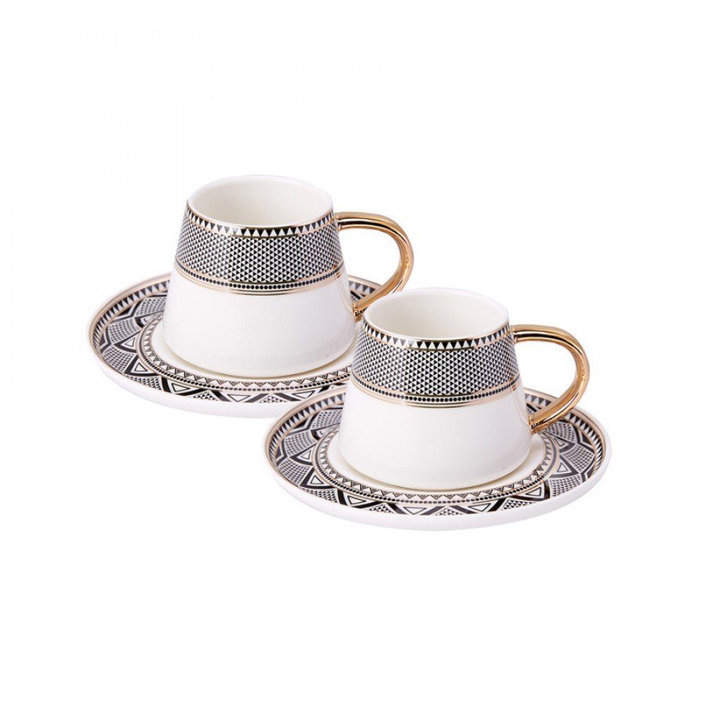 Karaca Kaffeeservice Karaca Globe 80 ml Kaffeetasse mit Untertasse Set 2 Personen, Schwarz