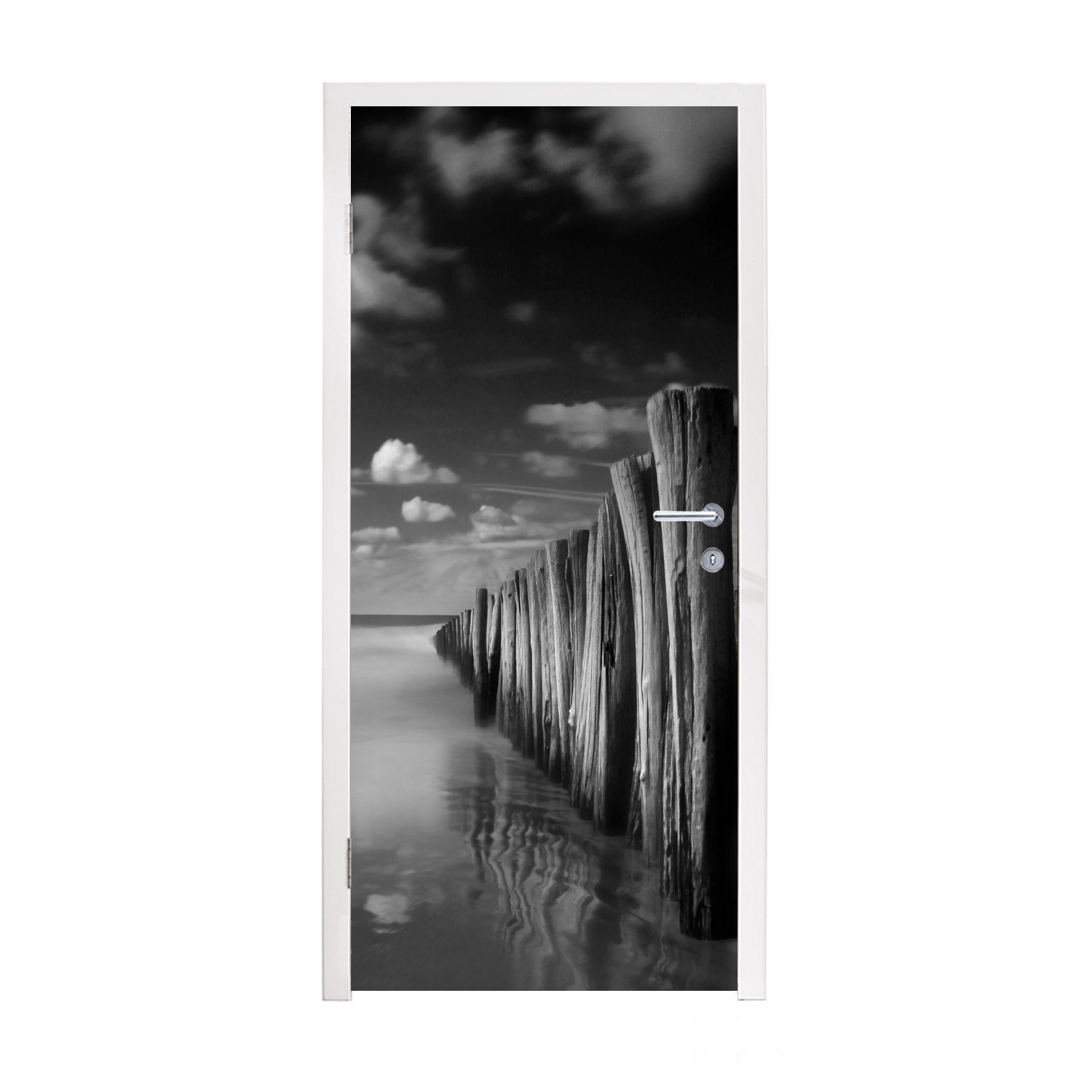 MuchoWow Türtapete Stürmisches Wetter Schwarz-Weiß-Fotodruck, Matt, bedruckt, (1 St), Fototapete für Tür, Türaufkleber, 75x205 cm