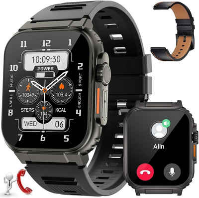 Lige Smartwatch (1,96 Zoll, Android iOS), Herren Telefonfunktion 600mAh 123 Sportmodi Sportuhr IP68 Wasserdicht