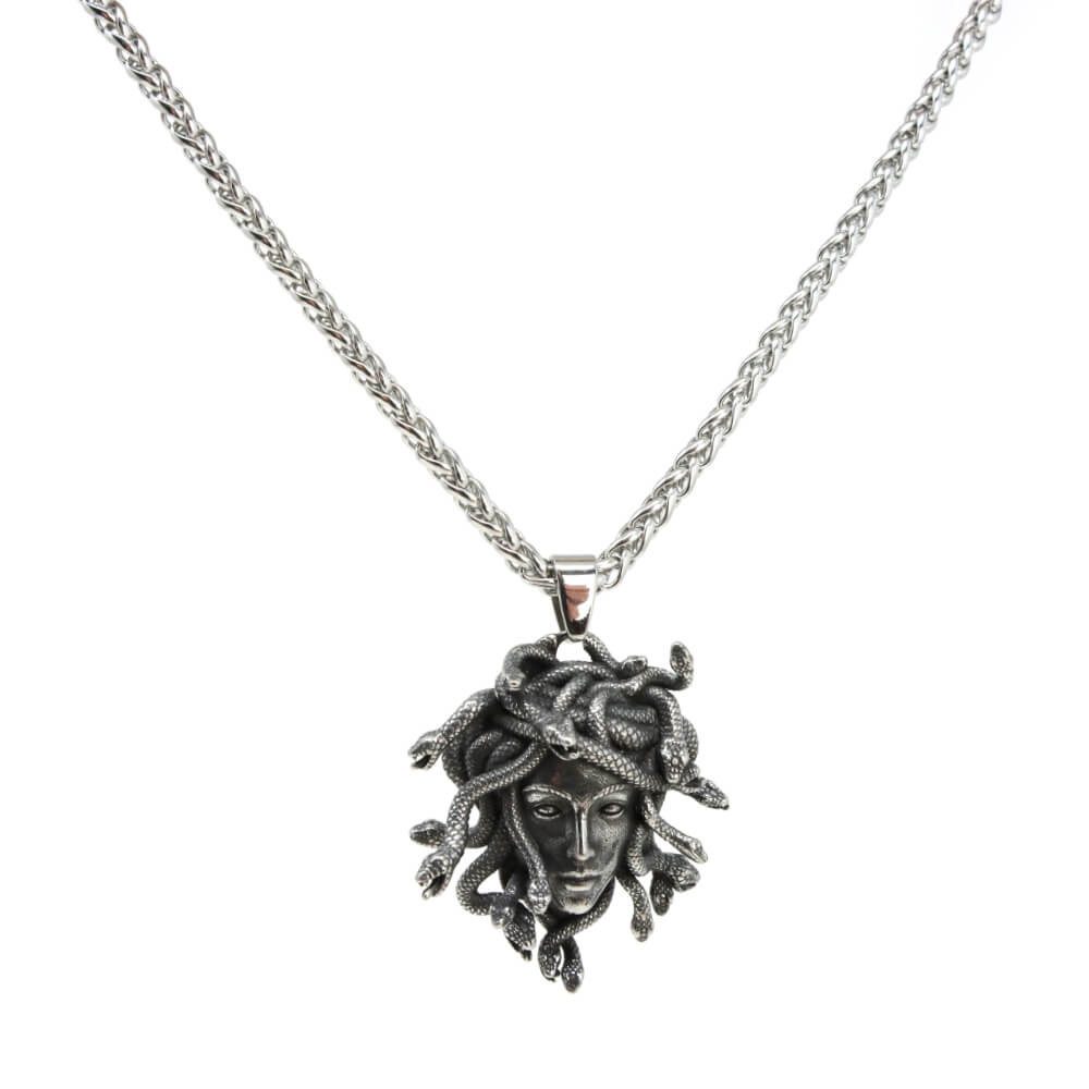 DALMARO Kette mit Anhänger Lederkette Edelstahlkette 316L MEDUSA, Herren Ha günstig online kaufen