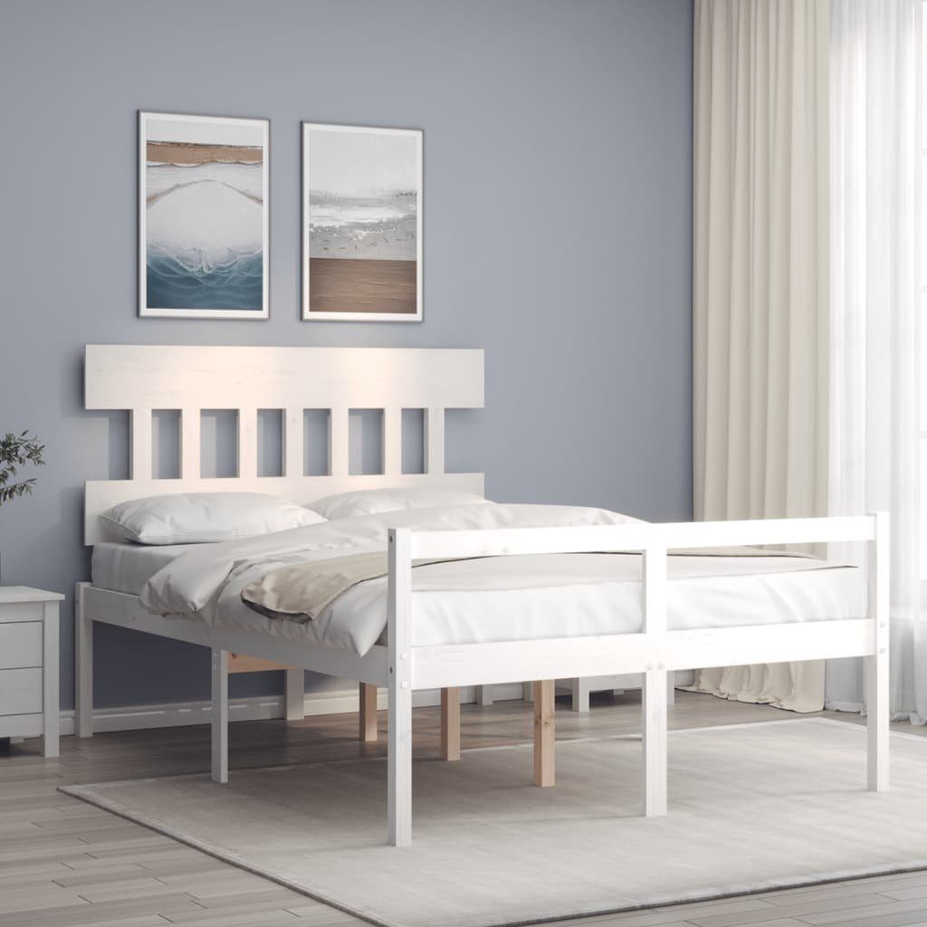 furnicato Bett Seniorenbett mit Kopfteil Weiß Massivholz
