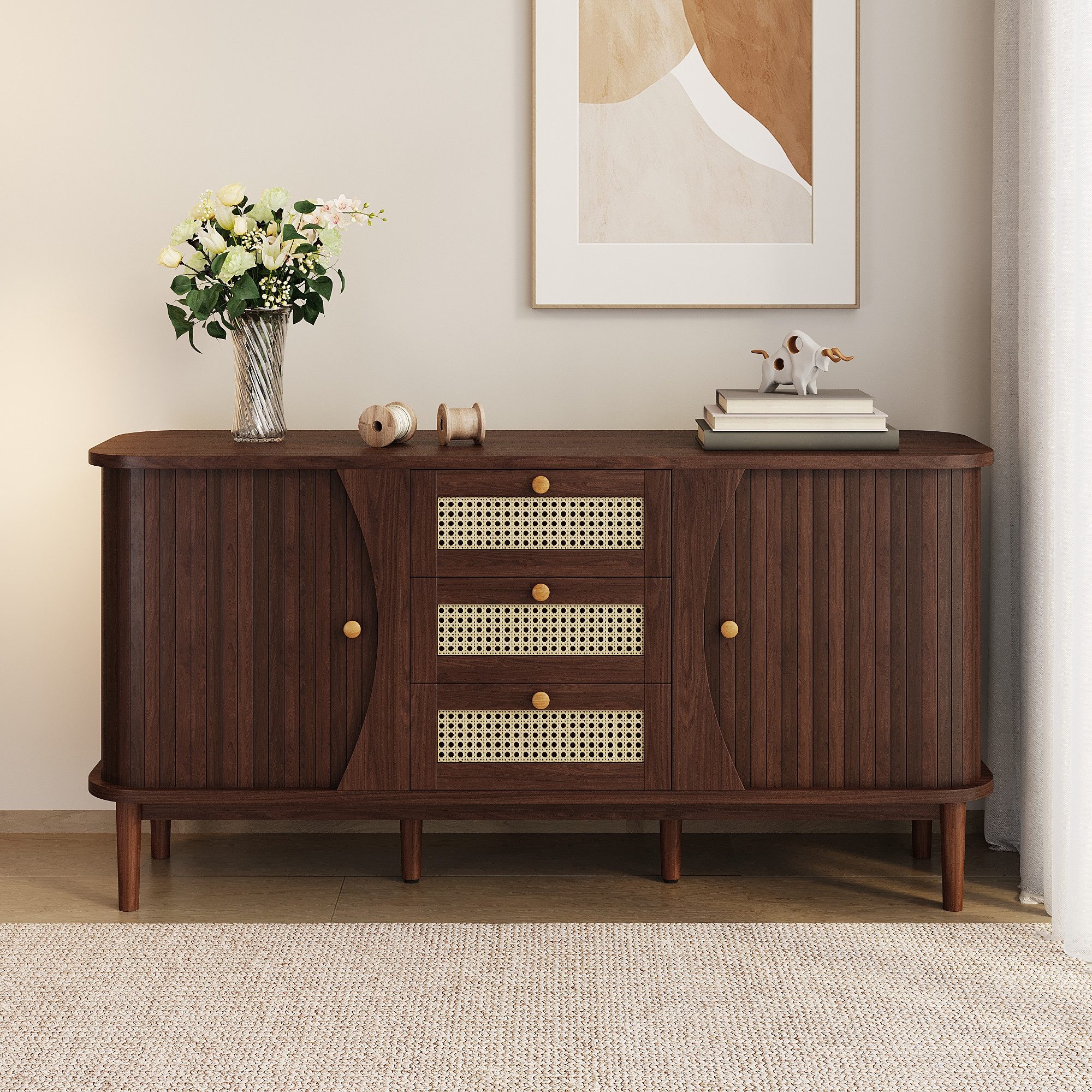 Sideboard Rustikales Sideboard, Aufbewahrungsschrank, Kommode, 140.5x40x76 cm