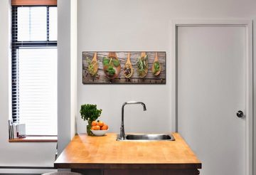 Levandeo® Wandbild, Wandbild 80x30cm Leinwand Küche Kräuter Gewürze Wanddeko Bild
