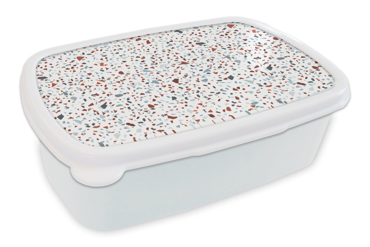 MuchoWow Lunchbox Terrazzo - Design - Grau - Braun, Kunststoff, (2-tlg), Brotbox für Kinder und Erwachsene, Brotdose, für Jungs und Mädchen weiß