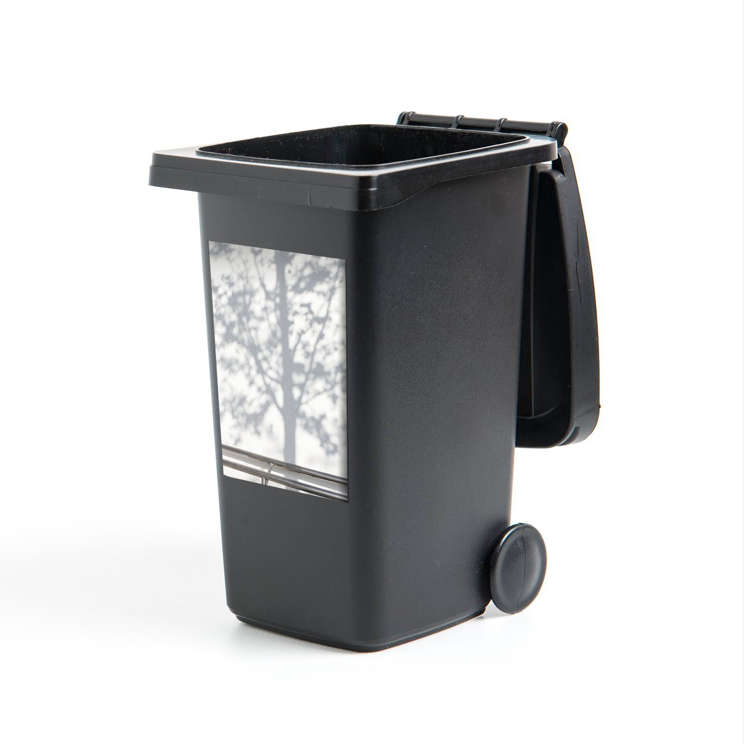 MuchoWow Wandsticker Licht St), Sticker, schaffen Schatten Baum auf einen Container, weißen Wand Mülltonne, einer (1 Mülleimer-aufkleber, und Abfalbehälter