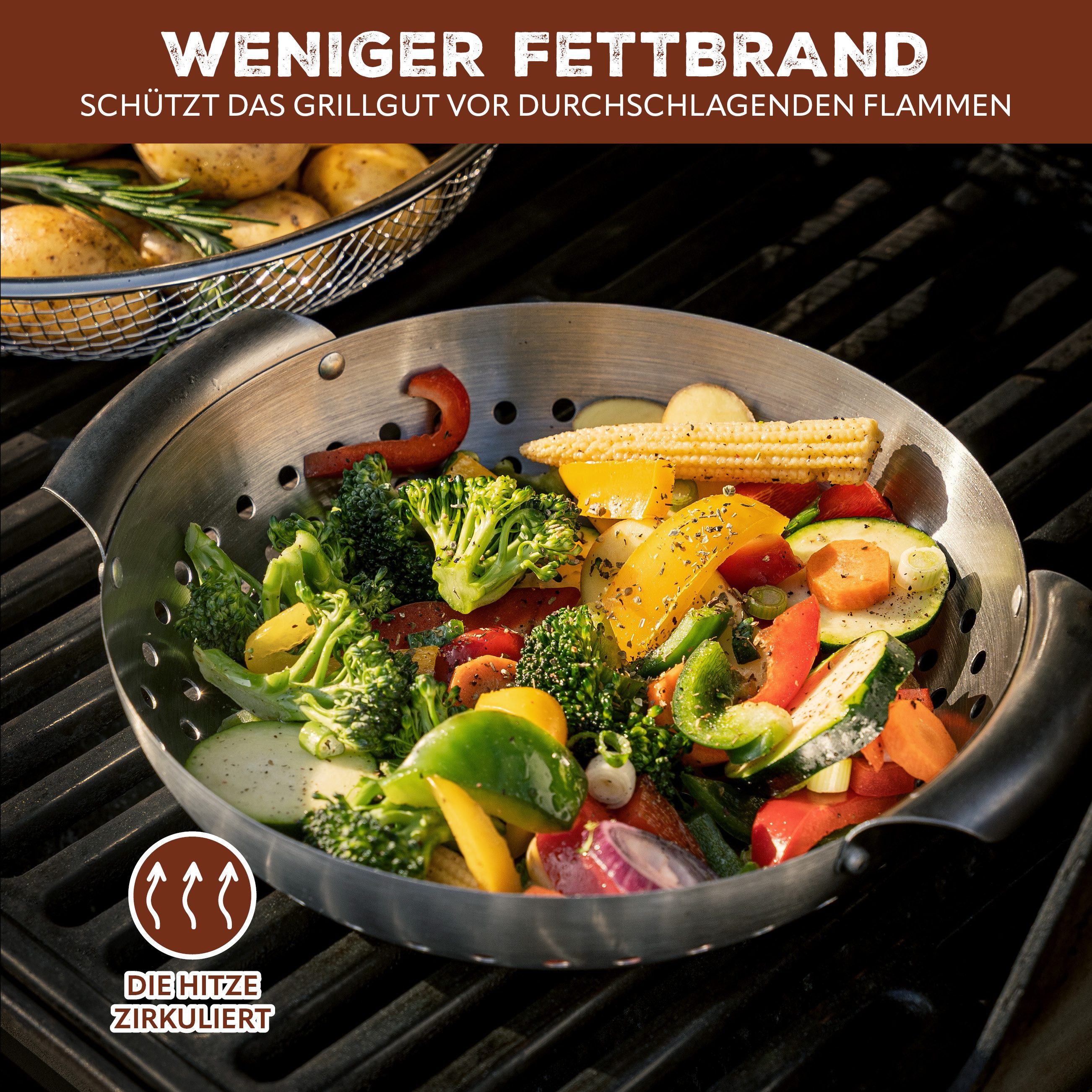 bremermann Grillplatte Grillkörbe 3er Set Edelstahl Grillpfanne Grillplatte Grillkorb (3-St) – Bild 5 von 5