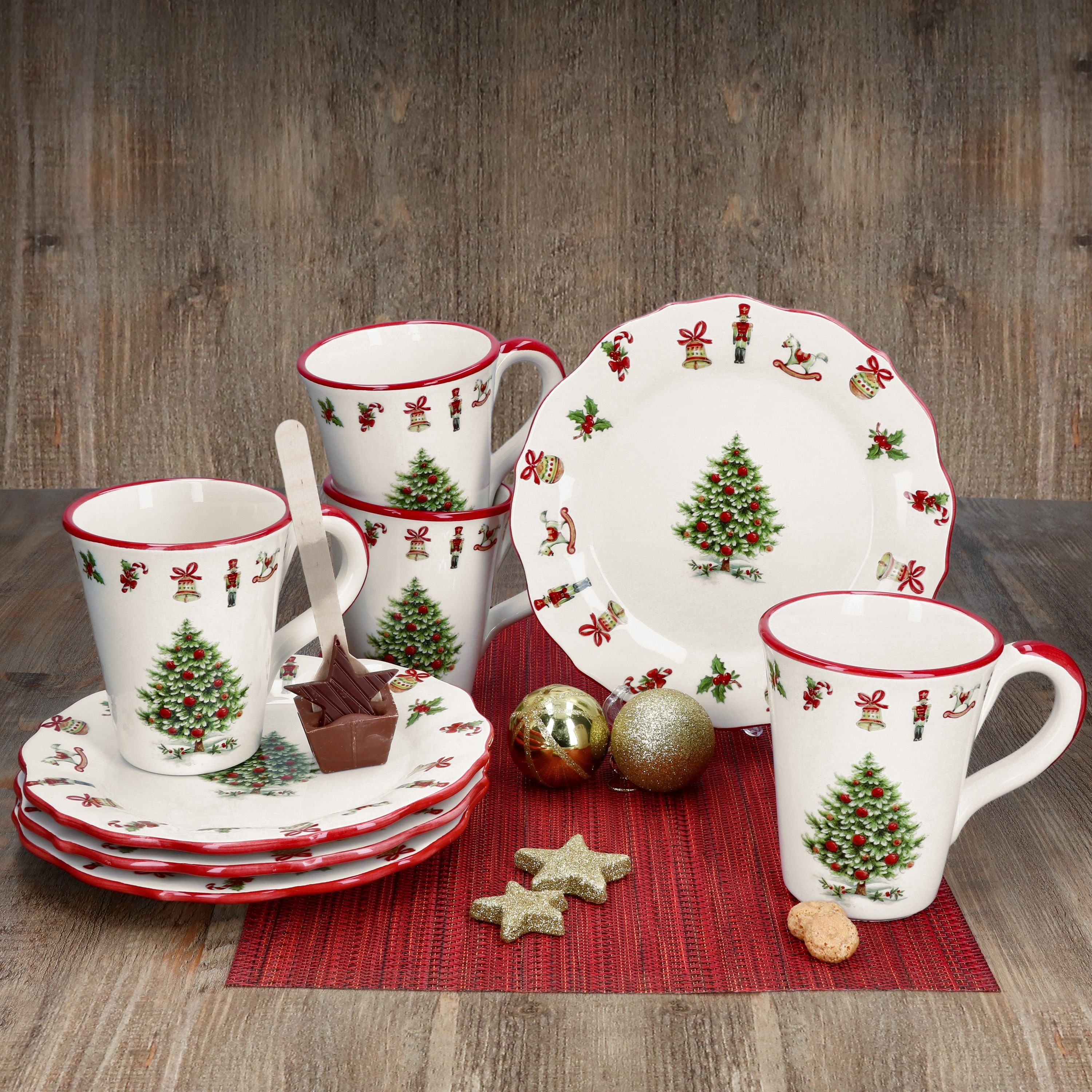 MamboCat Kaffeeservice Maestro Natale 8tlg Kaffeebecher Teller Keramik Keramik Kaffeeset Weihnachten