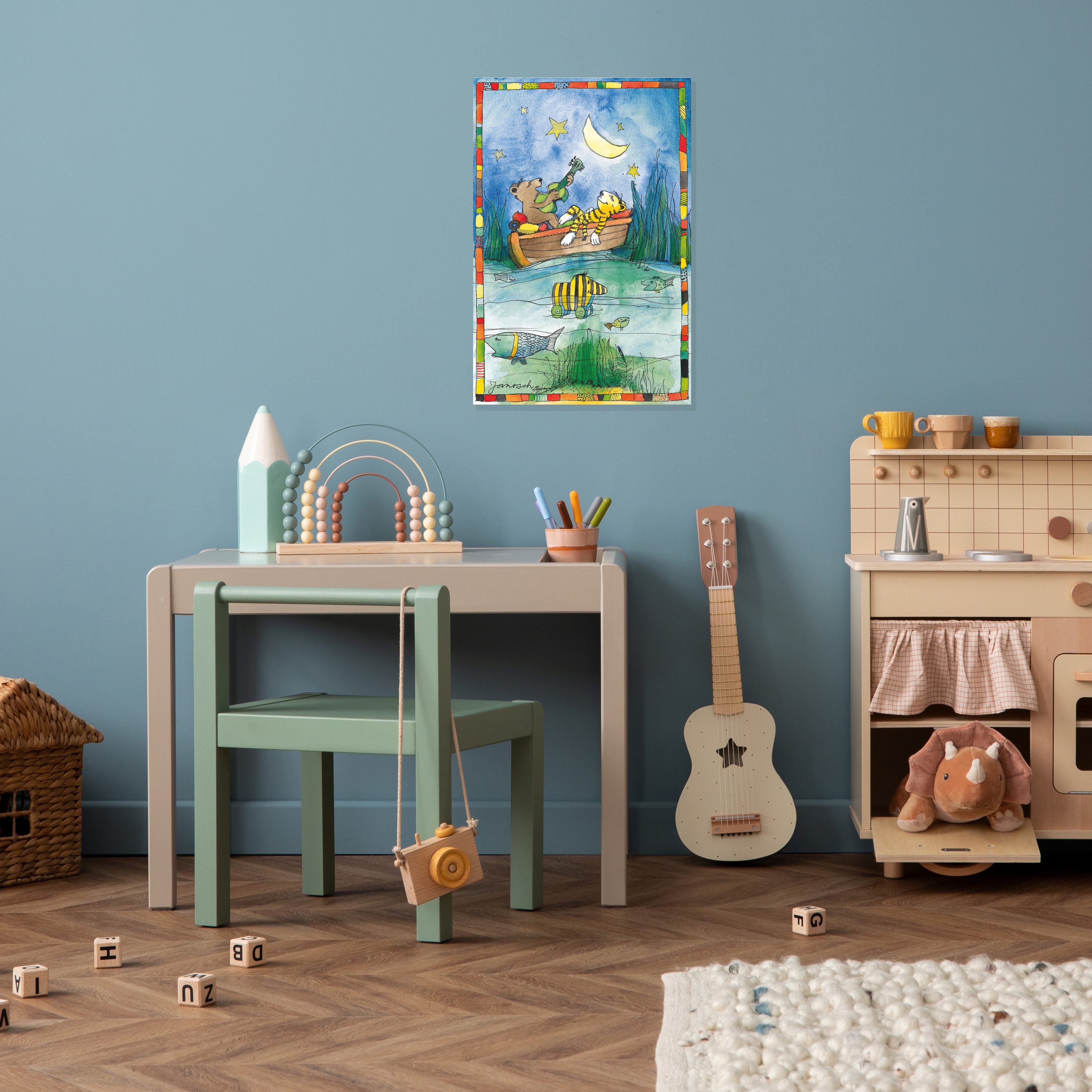 LuckyLinde Wanddekoobjekt Der kleine Tiger und der kleine Bär im Boot (1 St), Exklusive JANOSCH Kindermotive, Stahlschild