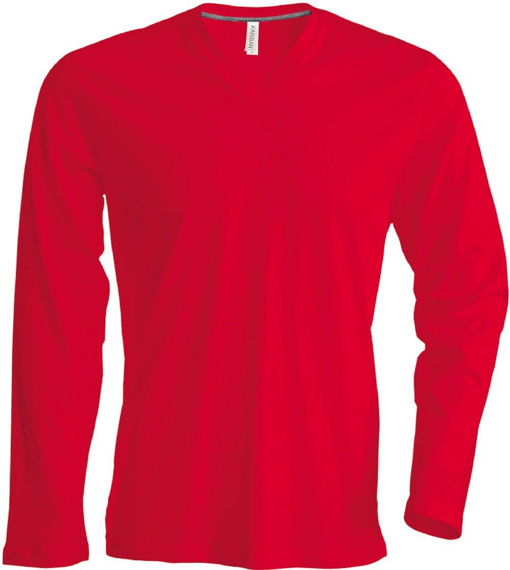 Kariban langarm T-Shirt V-Neck enzymgewaschen red Rundhalsshirt Herren K358 Kariban