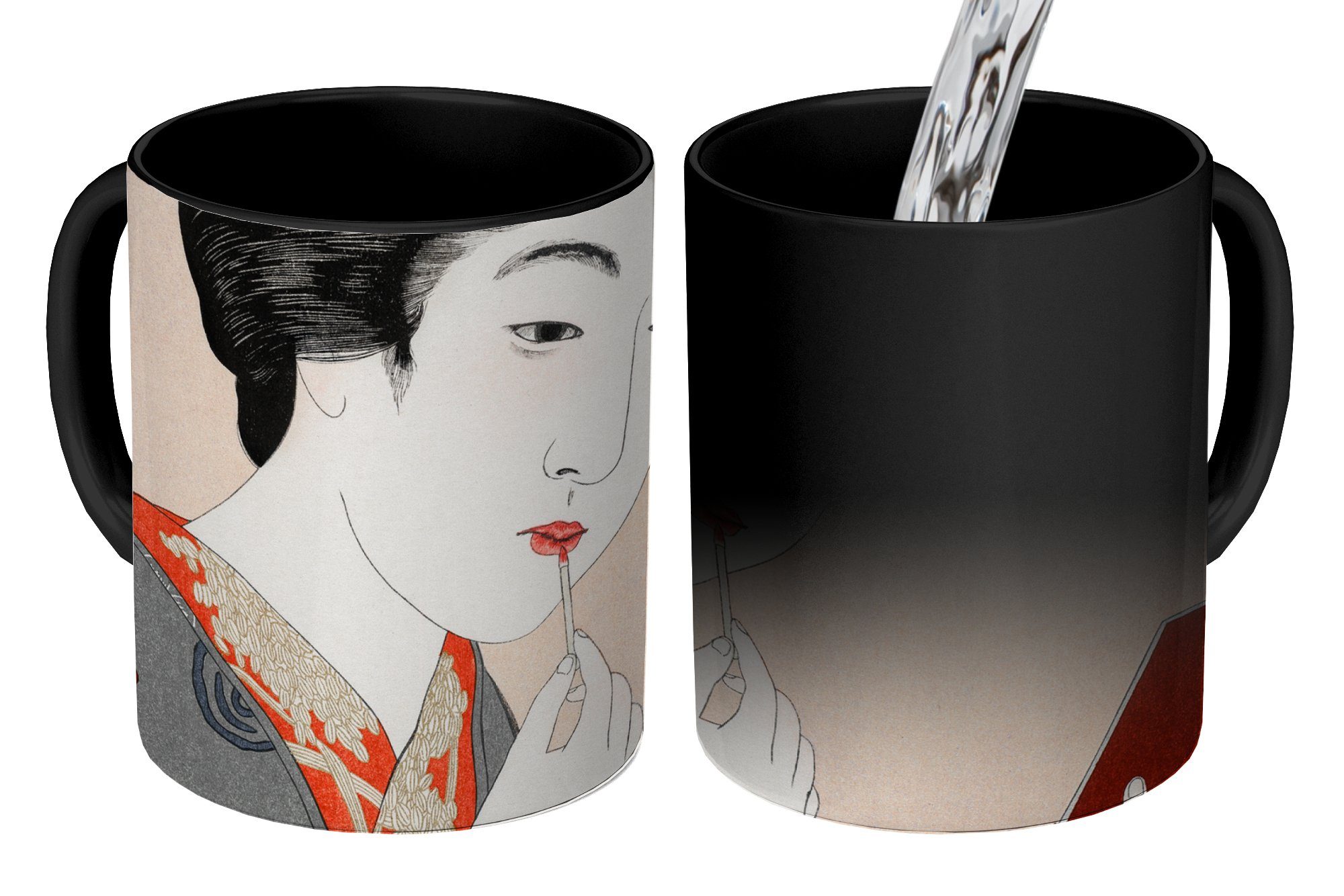 MuchoWow Tasse Frau - Make-up Kaffeetassen, Zaubertasse, Geschenk Keramik, Japanisch, Teetasse, Farbwechsel, 