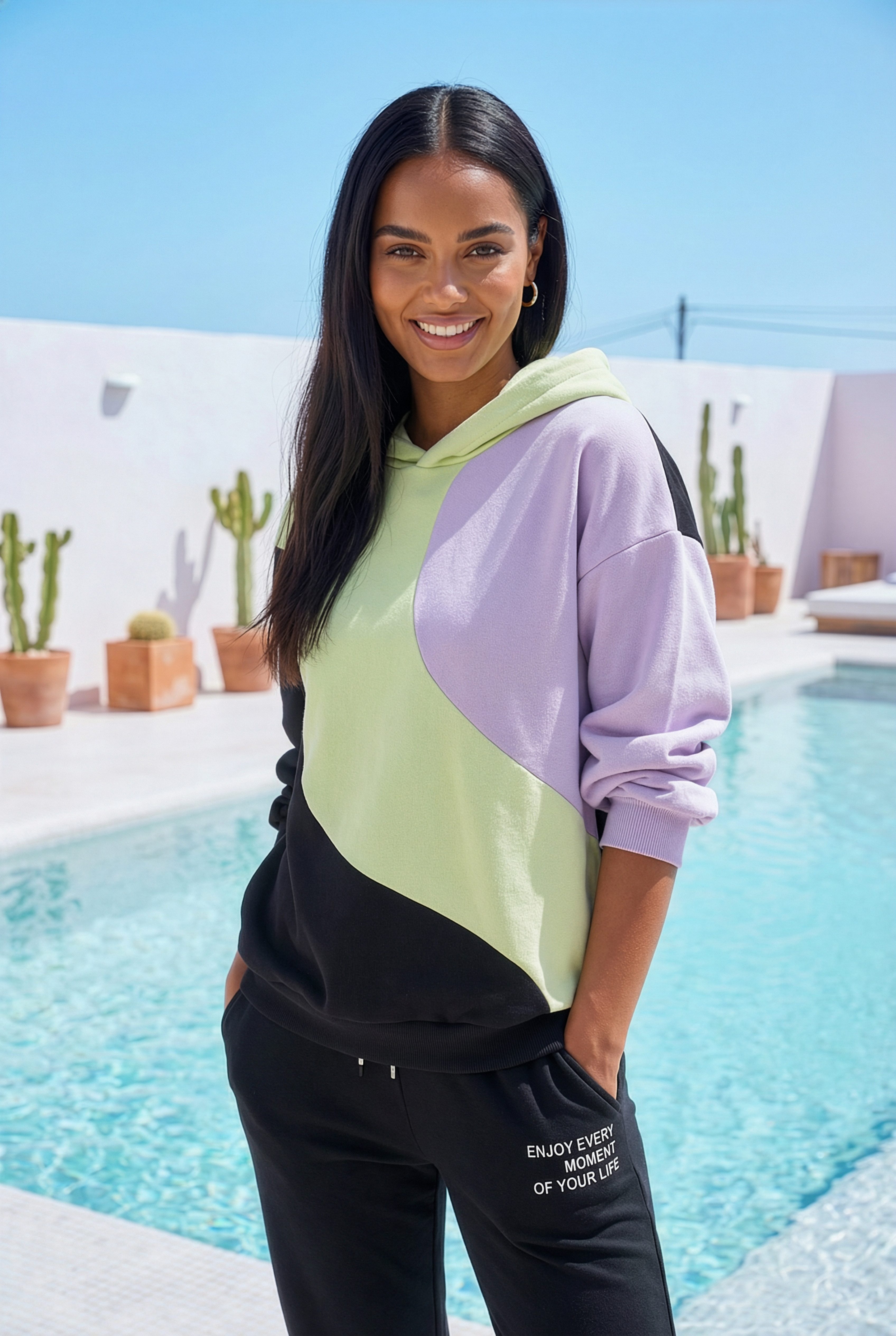 Buffalo Hoodie mit modernem Colorblock-Muster, Loungewear